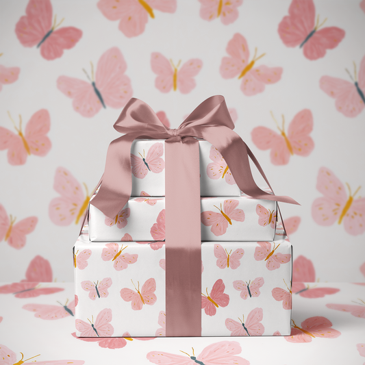Pretty Pink Whimsical Butterfly Print Gift Wrapping Paper