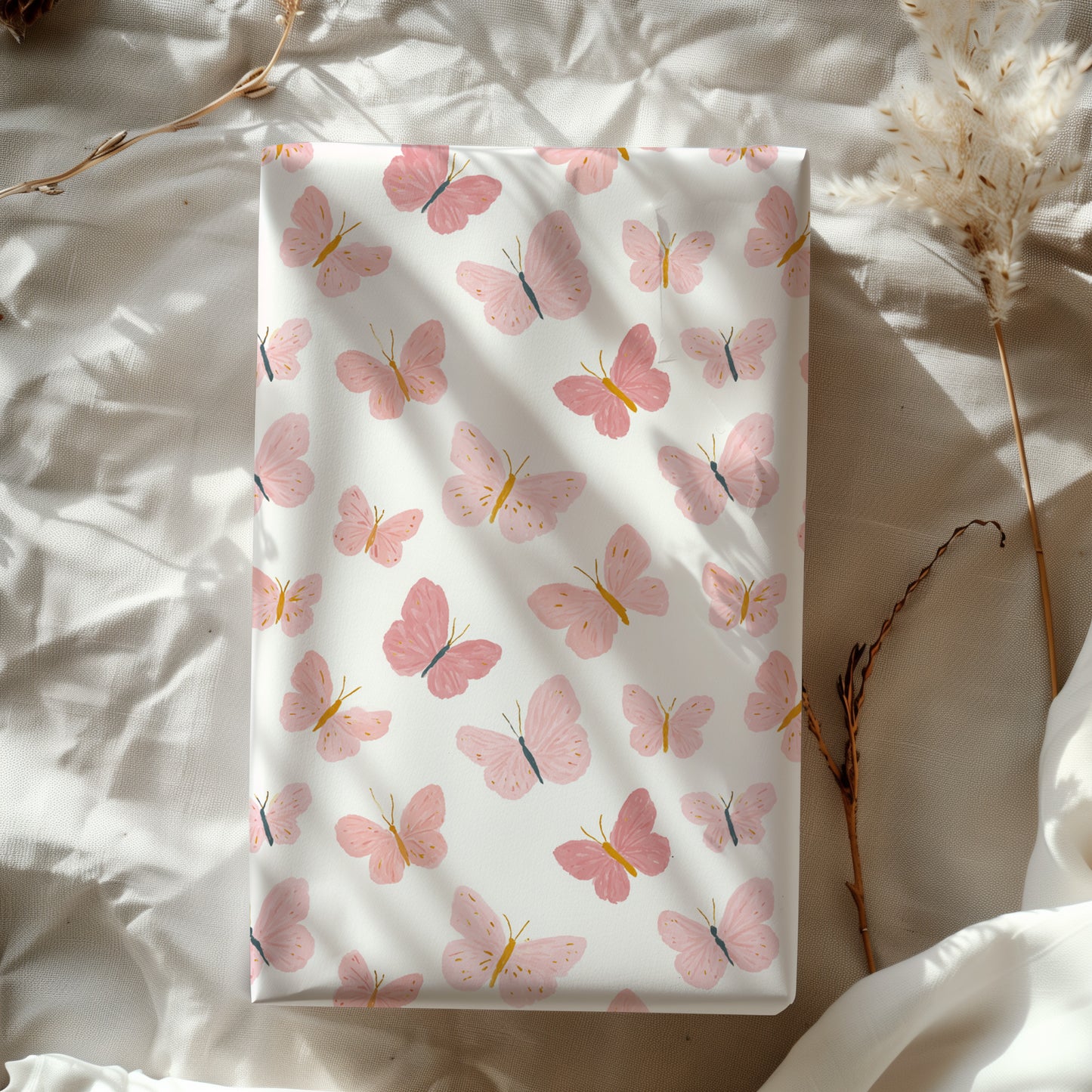 Pretty Pink Whimsical Butterfly Print Gift Wrapping Paper