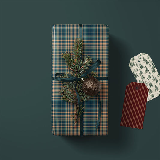 Teal, Blue and Beige Tartan Plaid Traditional Gift Wrapping Paper