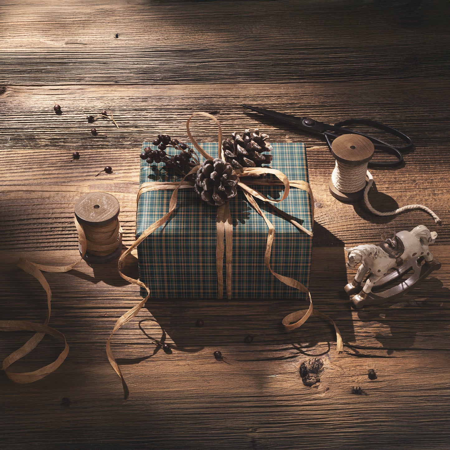 Teal, Blue and Beige Tartan Plaid Traditional Gift Wrapping Paper