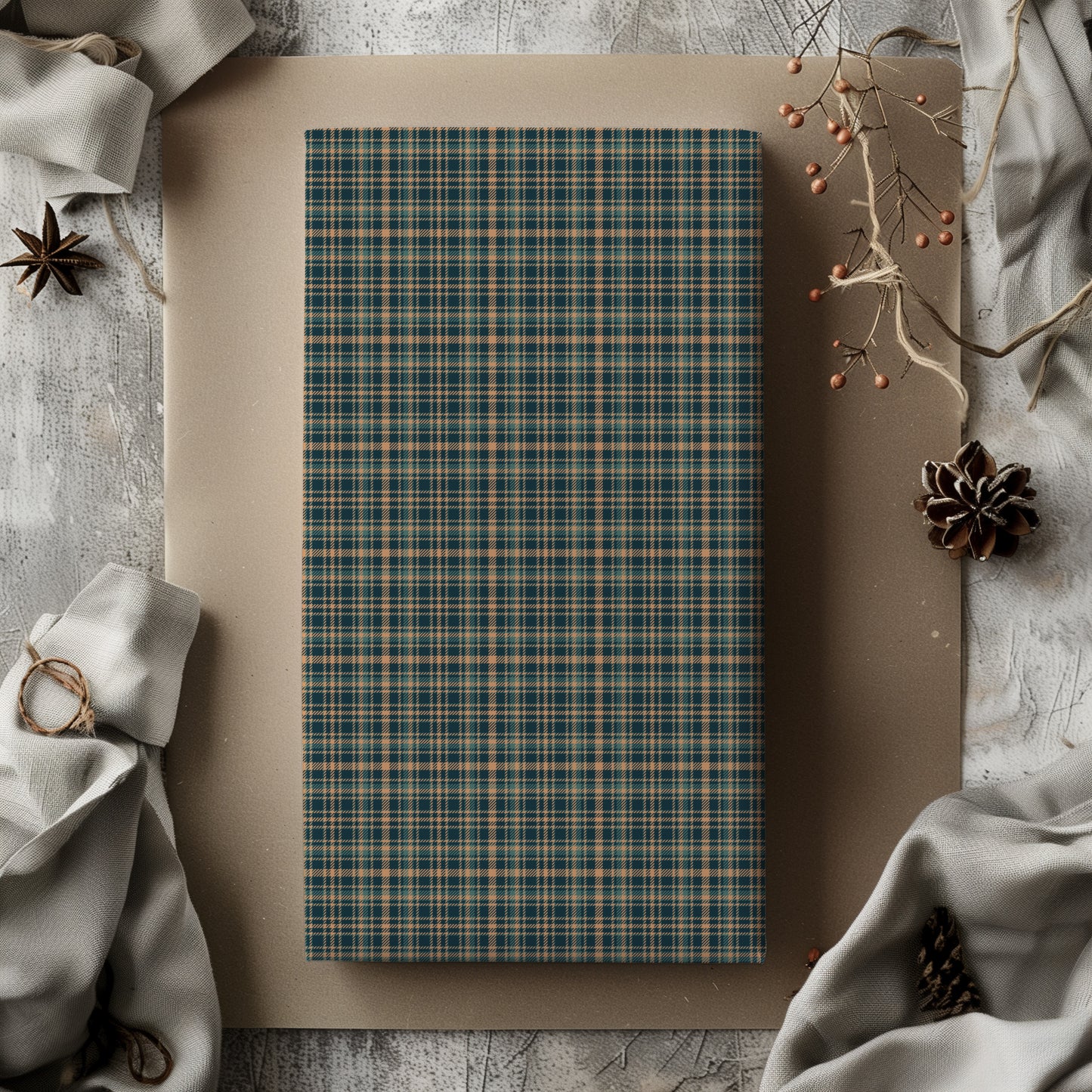 Teal, Blue and Beige Tartan Plaid Traditional Gift Wrapping Paper