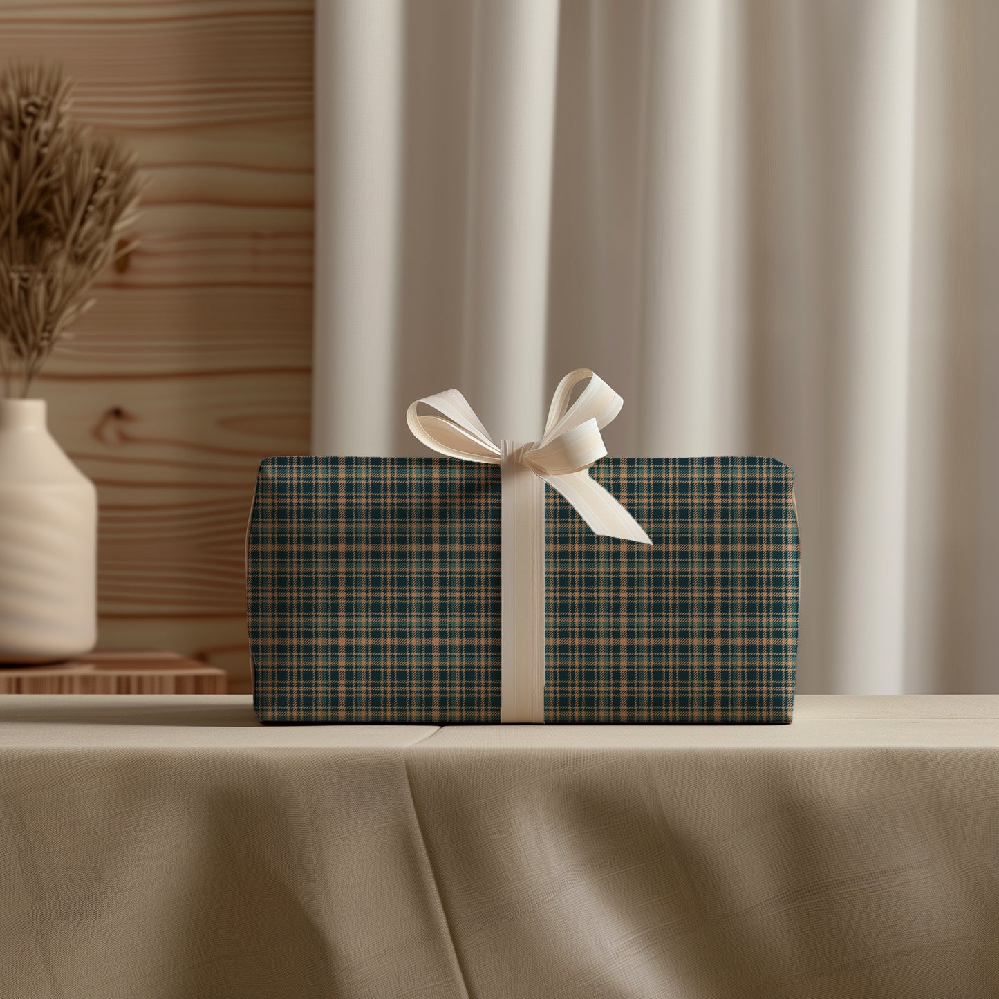 Teal, Blue and Beige Tartan Plaid Traditional Gift Wrapping Paper