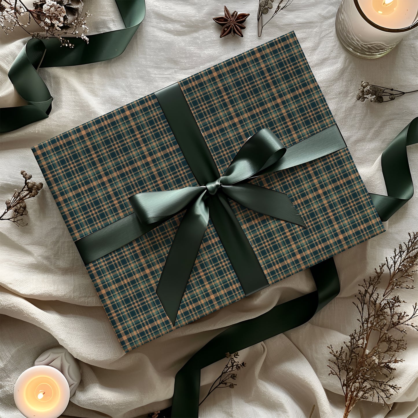 Teal, Blue and Beige Tartan Plaid Traditional Gift Wrapping Paper