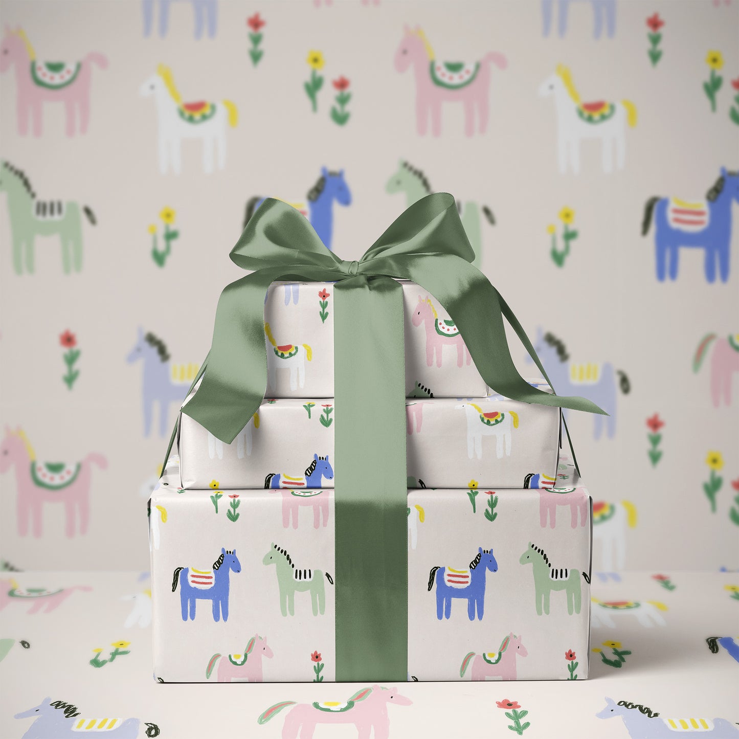 Cute Colorful Pony Horse Festive Gift Wrapping Paper