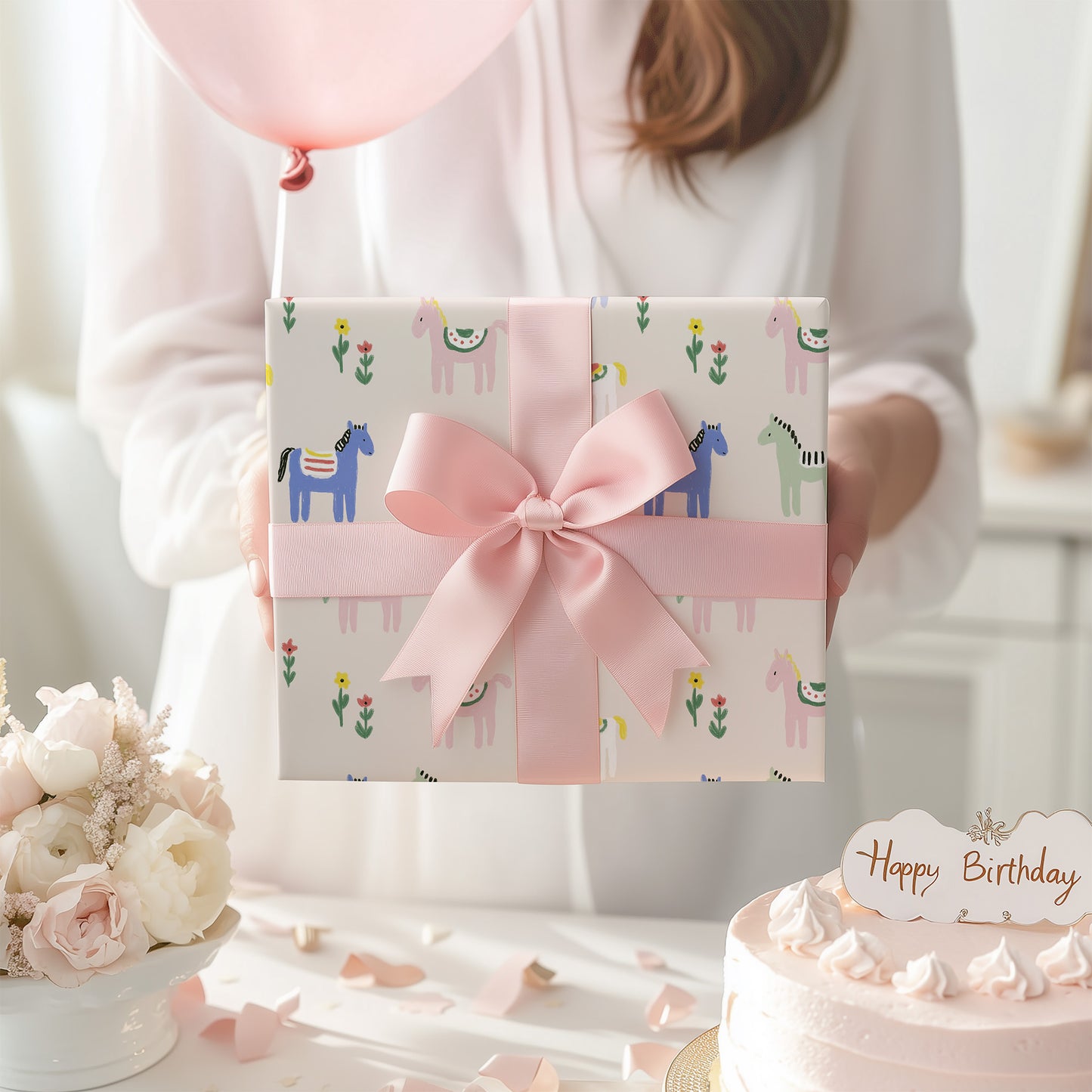 Cute Colorful Pony Horse Festive Gift Wrapping Paper