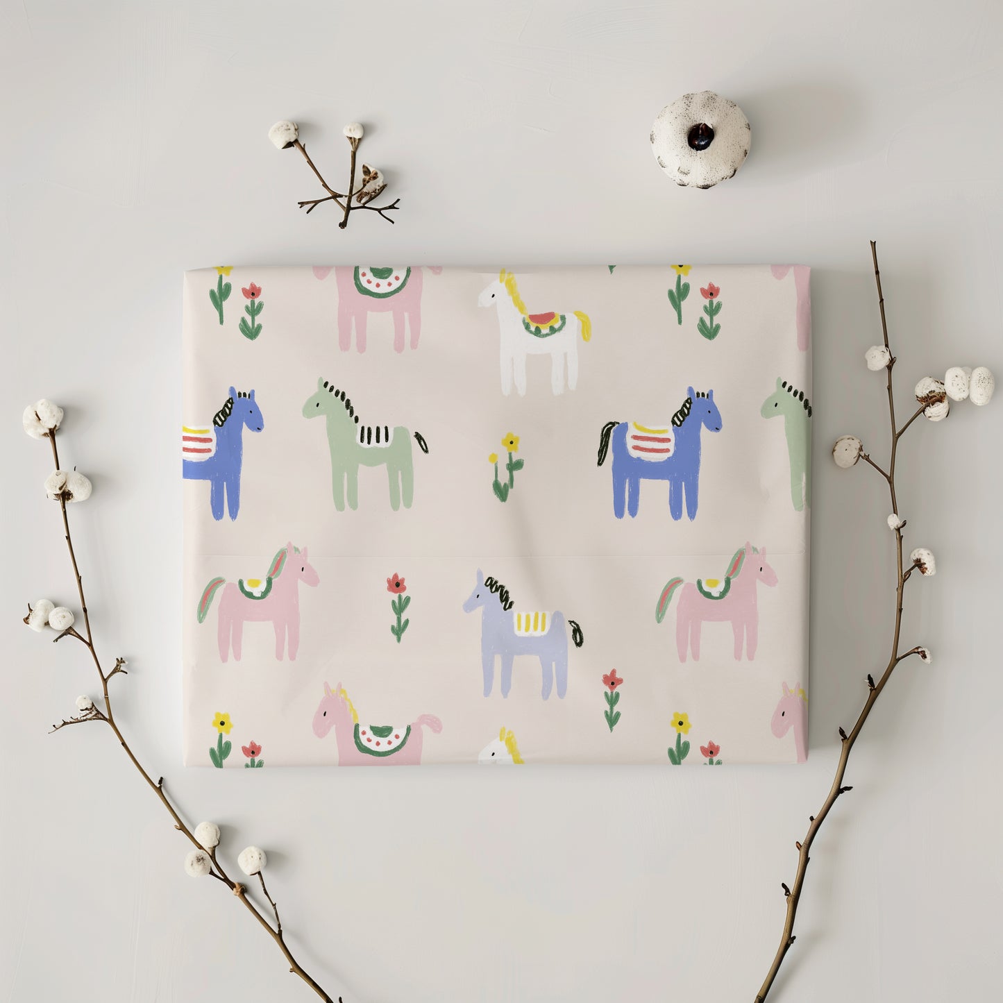 Cute Colorful Pony Horse Festive Gift Wrapping Paper