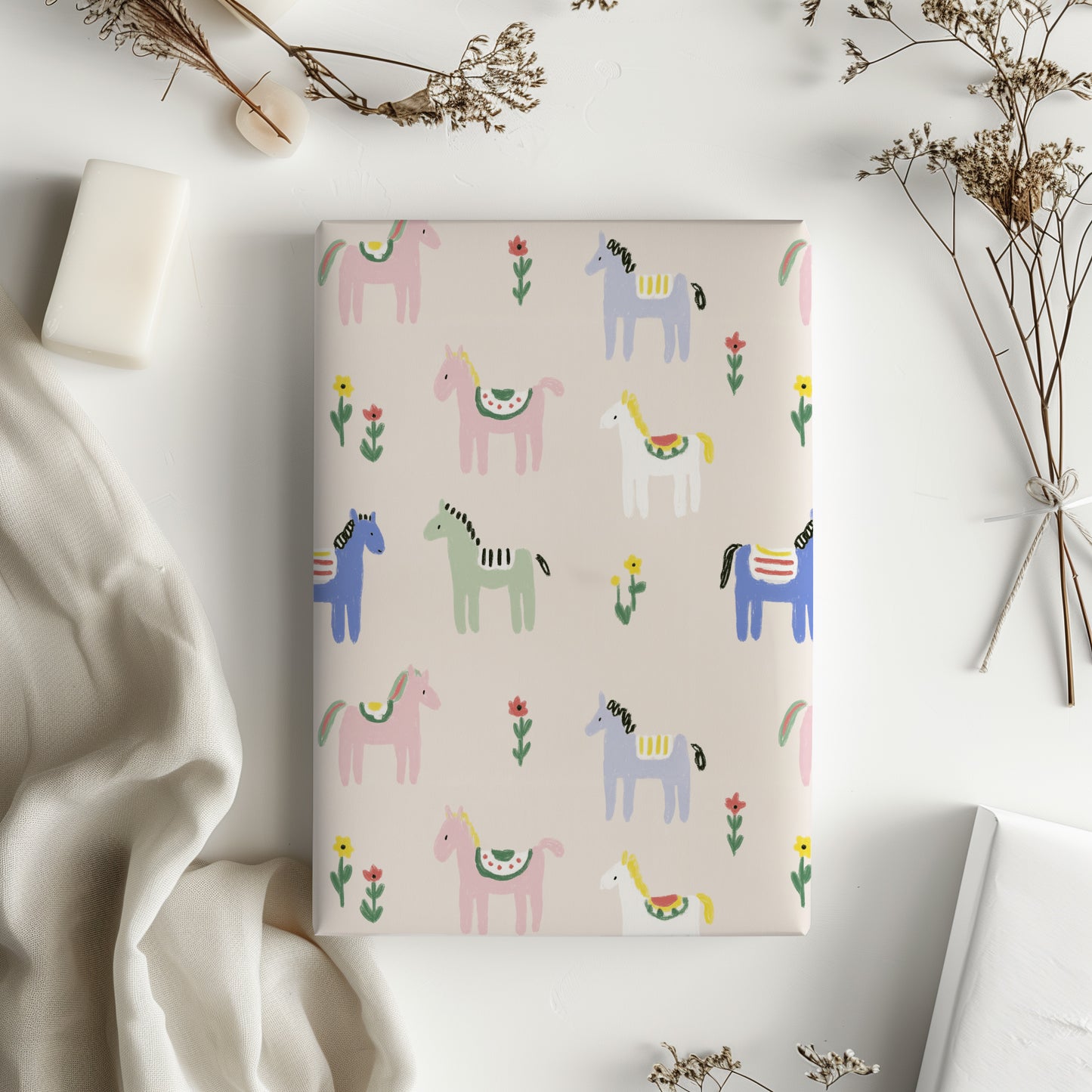 Cute Colorful Pony Horse Festive Gift Wrapping Paper
