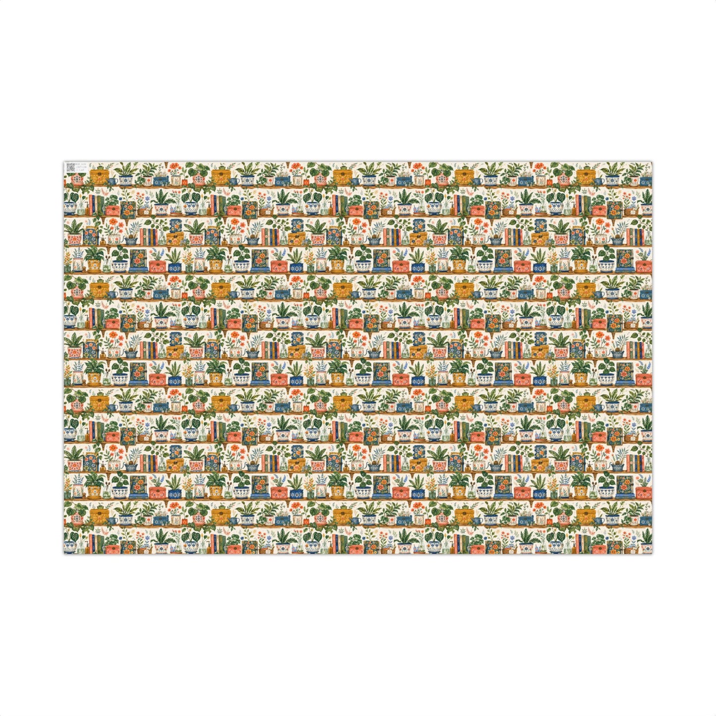 Boho Books & Plants on Wooden Shelf Print Gift Wrapping Paper