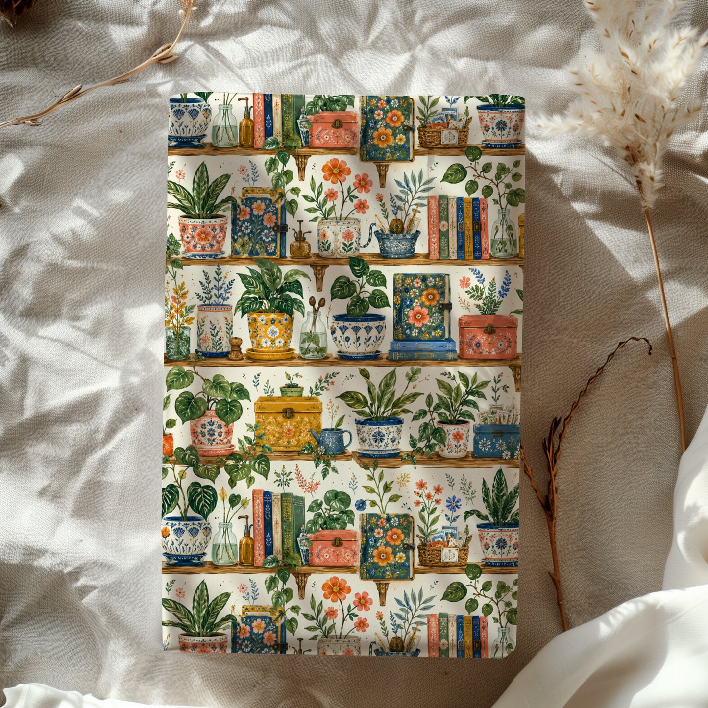 Boho Books & Plants on Wooden Shelf Print Gift Wrapping Paper