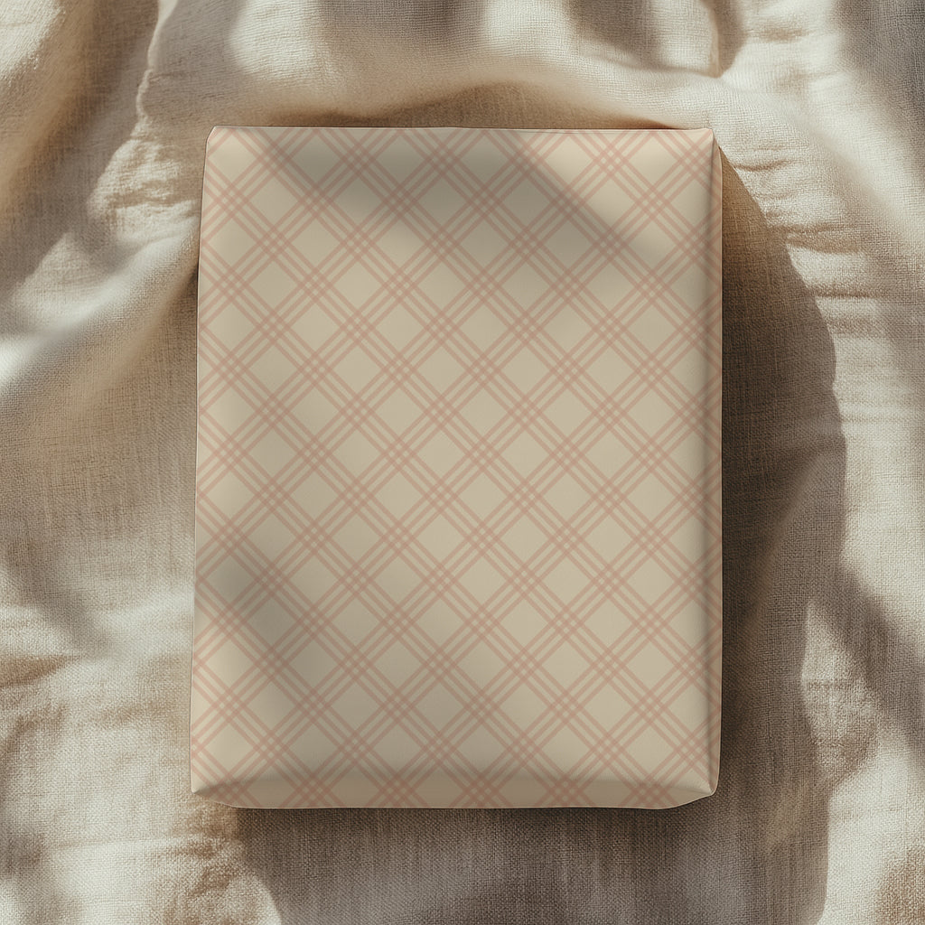 Pink Blush & Beige Windowpane, Tattersall, Gingham Plaid Gift Wrapping Paper