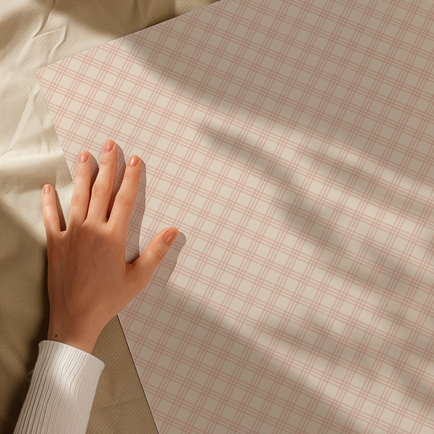 Pink Blush & Beige Windowpane, Tattersall, Gingham Plaid Gift Wrapping Paper