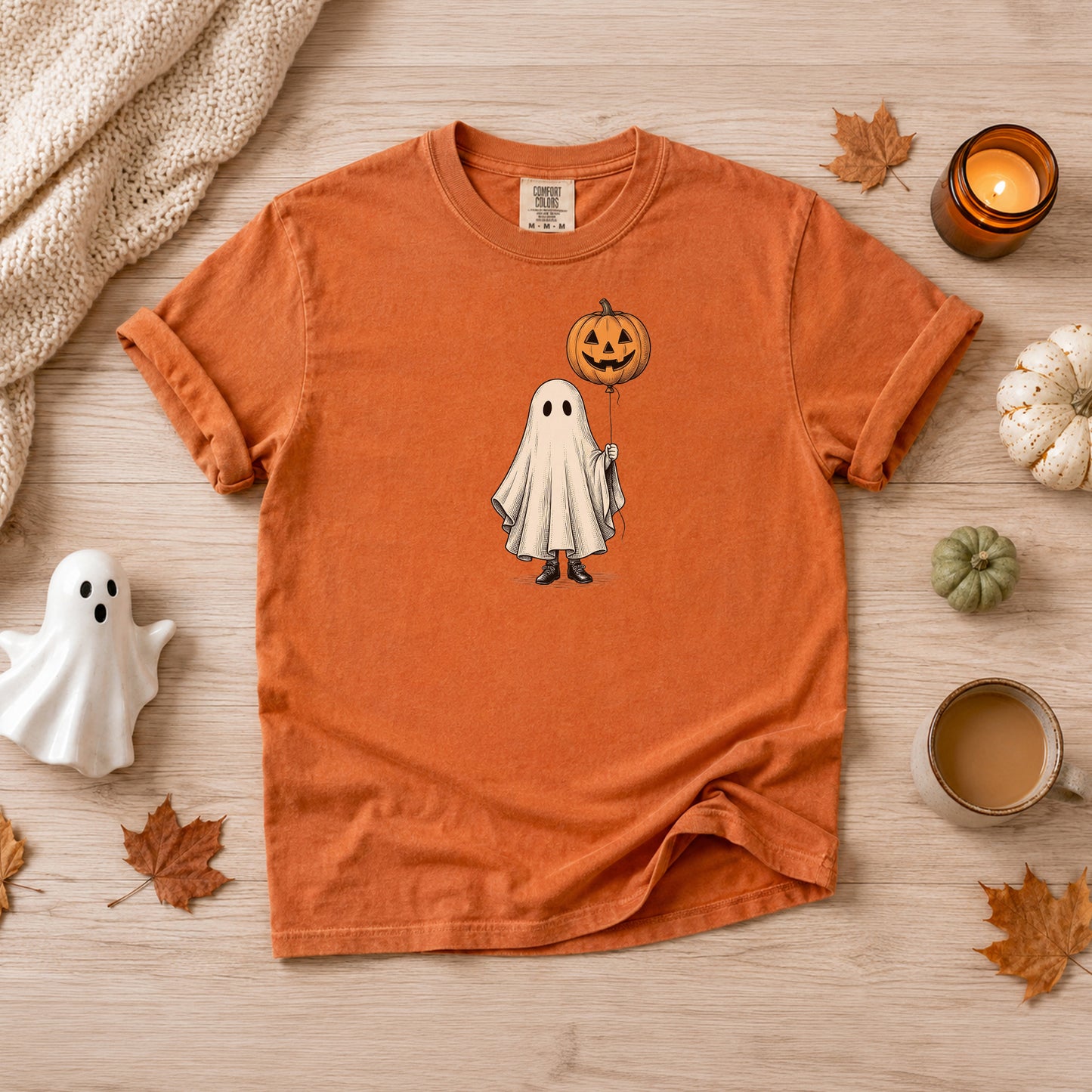Simple Boho Ghost Holding a Pumpkin Balloon T-shirt