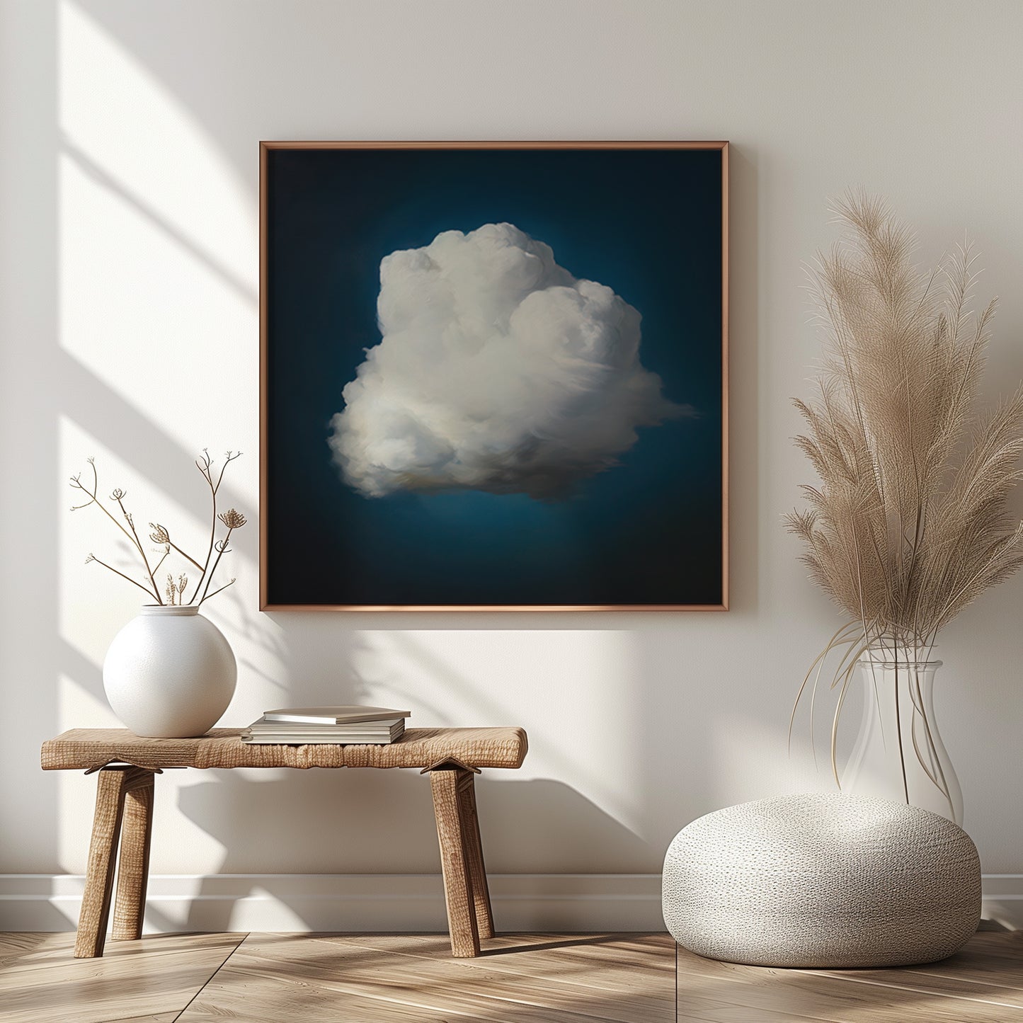 Solitary White Cloud Against Deep Blue Sky Matte Vertical Square Poster Art Print