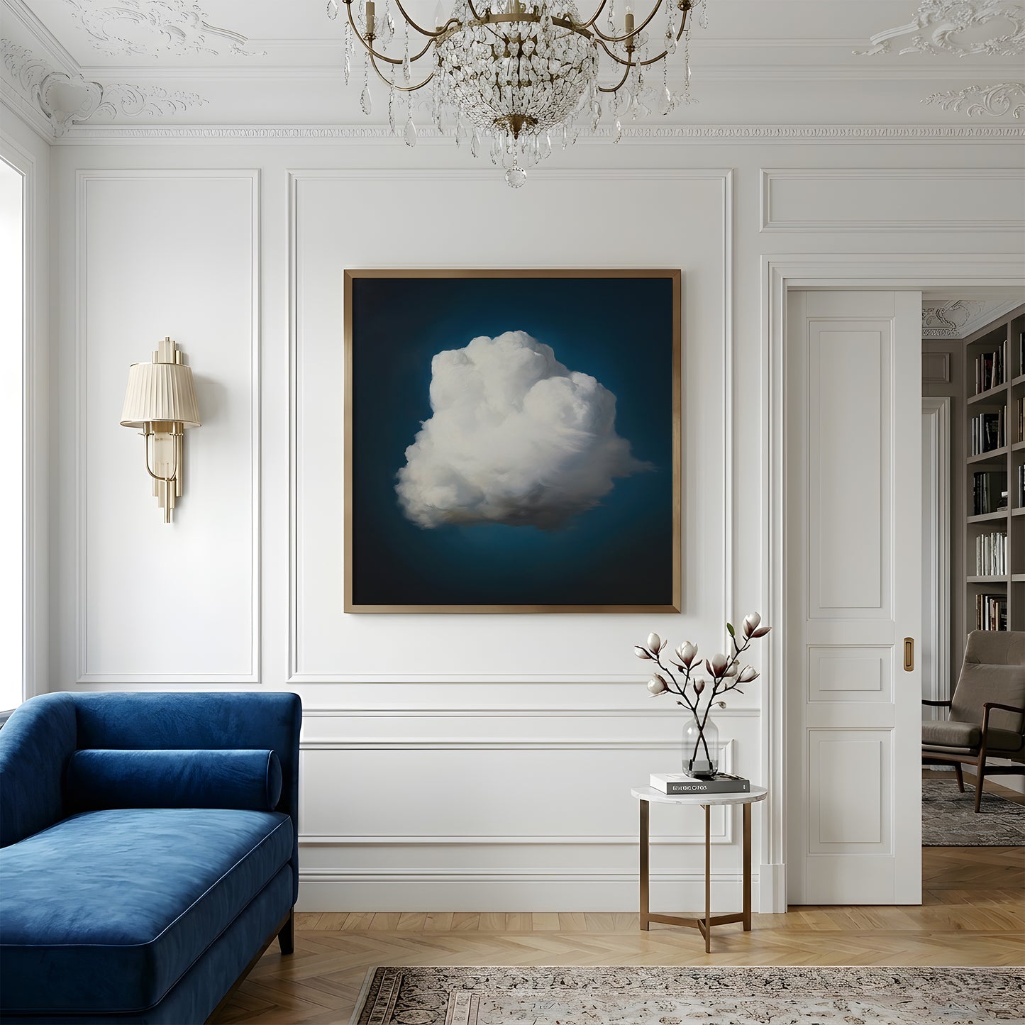 Solitary White Cloud Against Deep Blue Sky Matte Vertical Square Poster Art Print