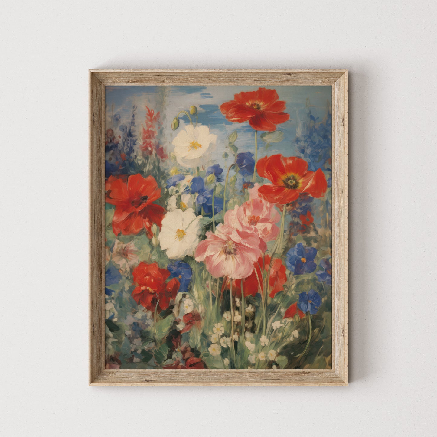 Red, Blue & Pink Poppies with Blue Bell and Daisy Flowers Matte Vertical Poster Art Print