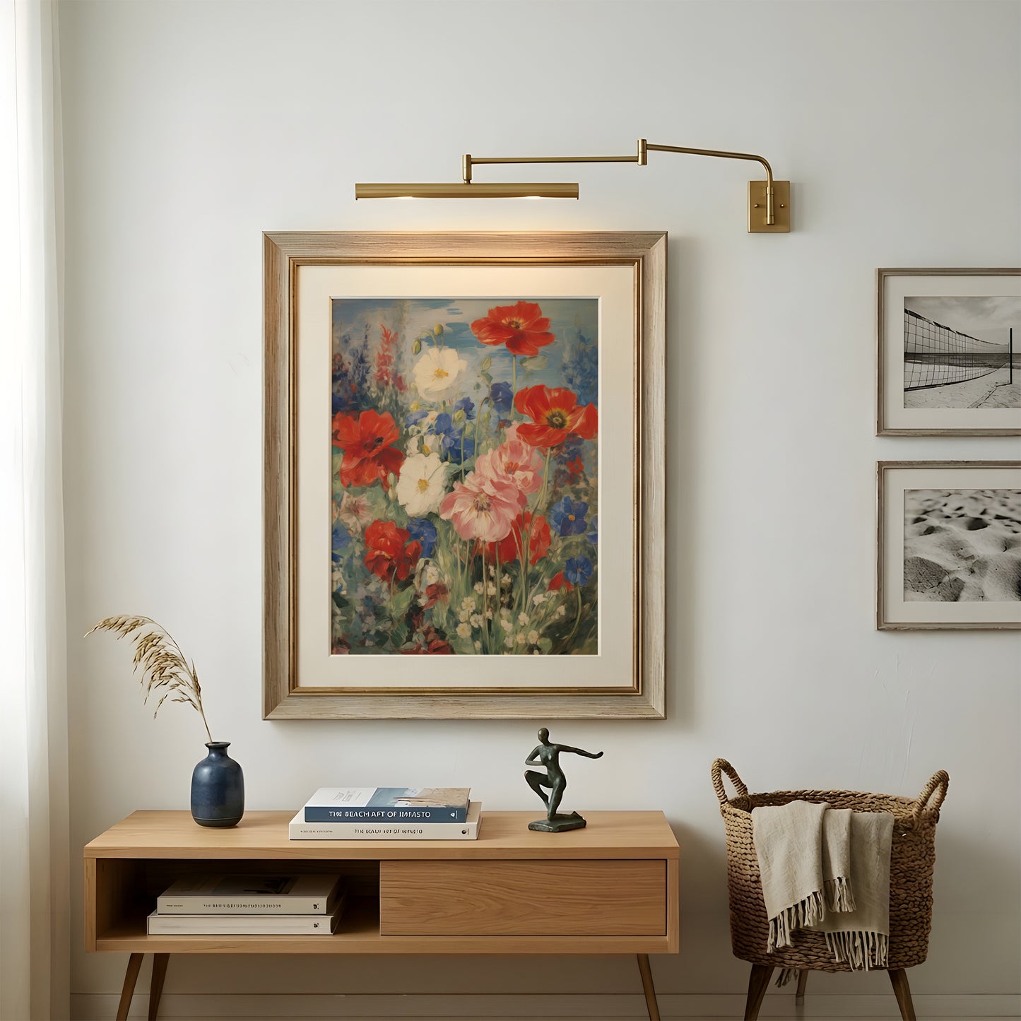 Red, Blue & Pink Poppies with Blue Bell and Daisy Flowers Matte Vertical Poster Art Print