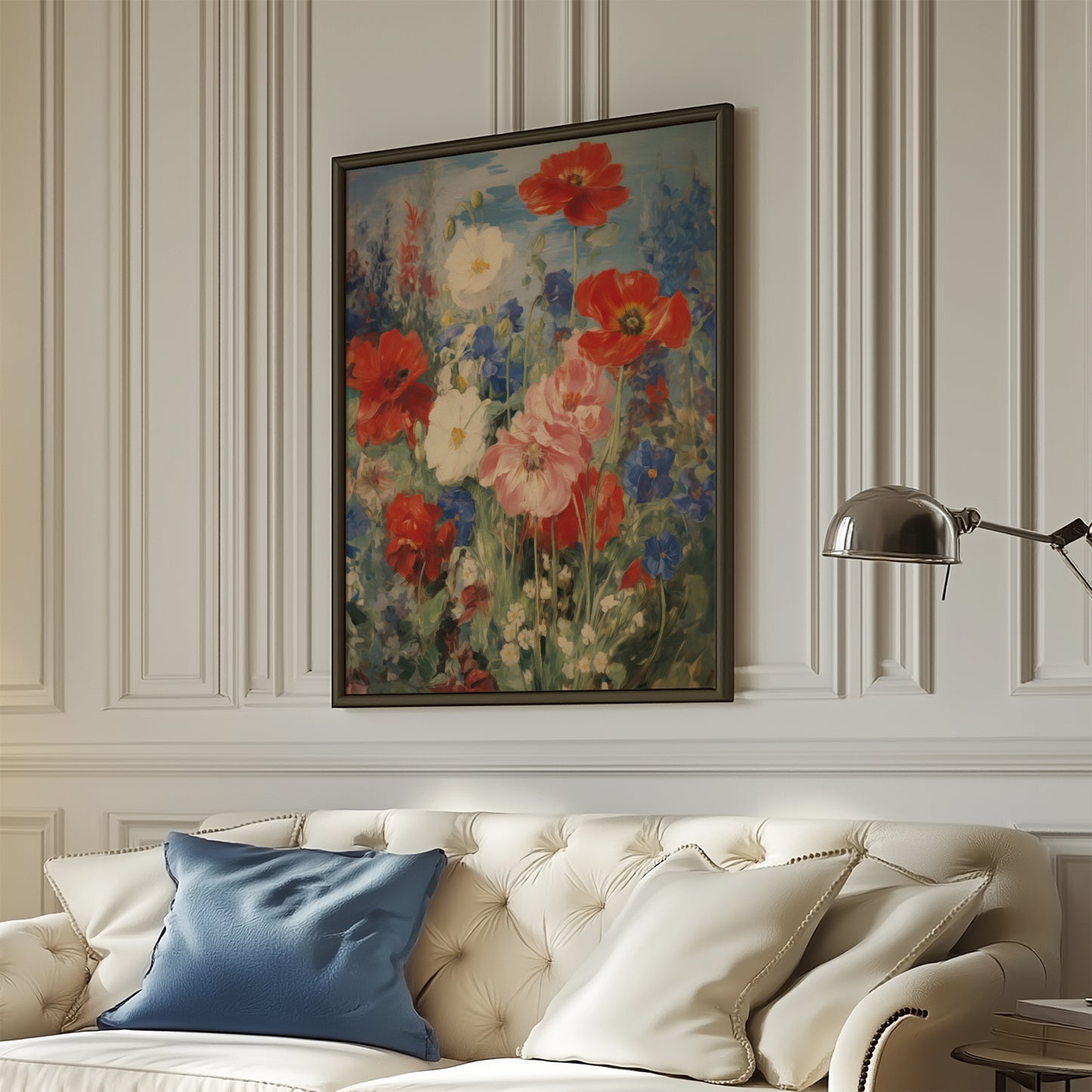 Red, Blue & Pink Poppies with Blue Bell and Daisy Flowers Matte Vertical Poster Art Print