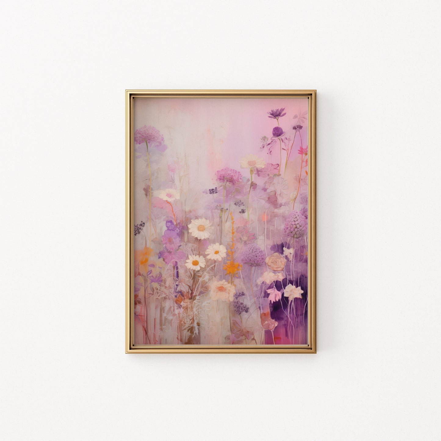 Purple, Mustard & White Daisy Flower Haze Matte Vertical Poster Art Print