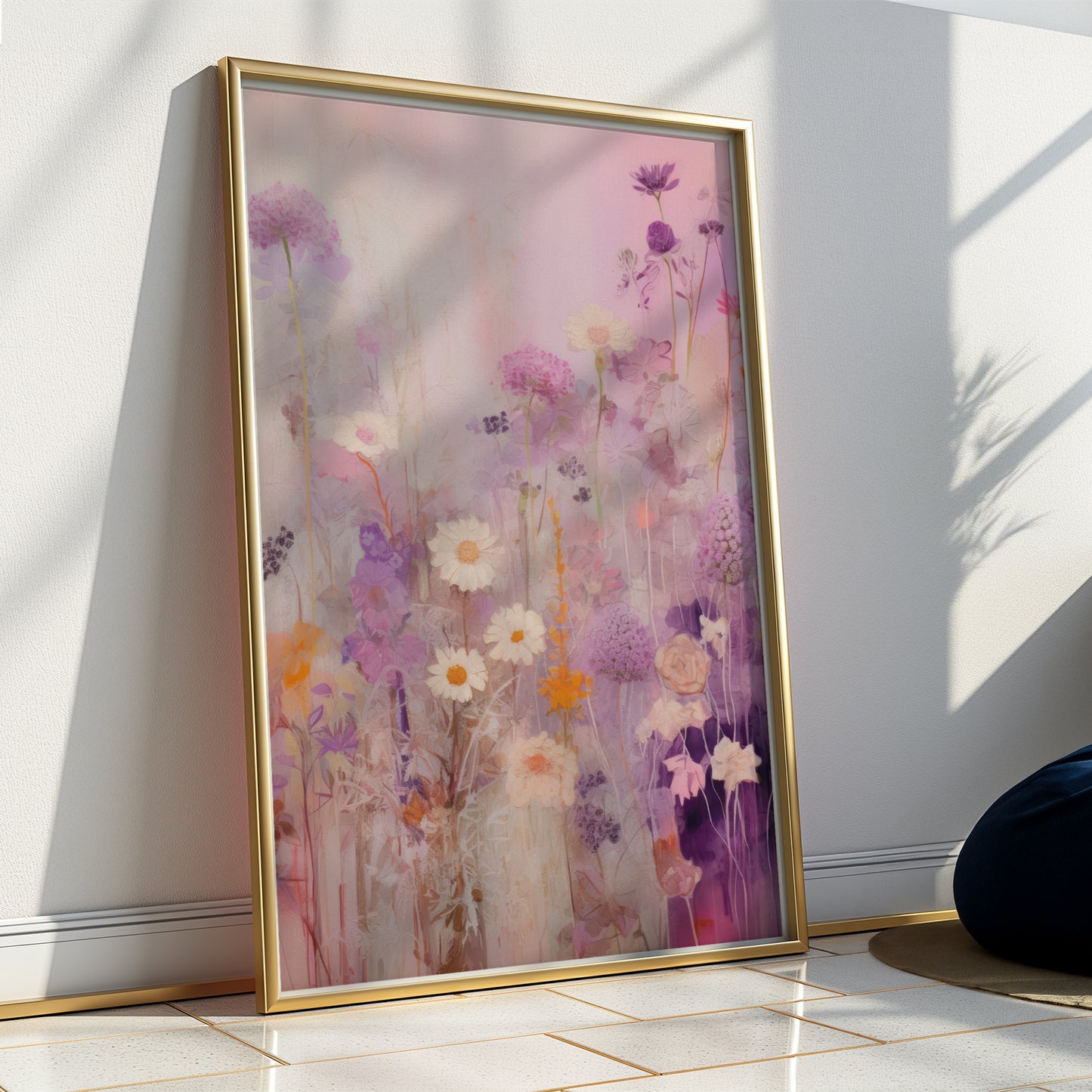 Purple, Mustard & White Daisy Flower Haze Matte Vertical Poster Art Print