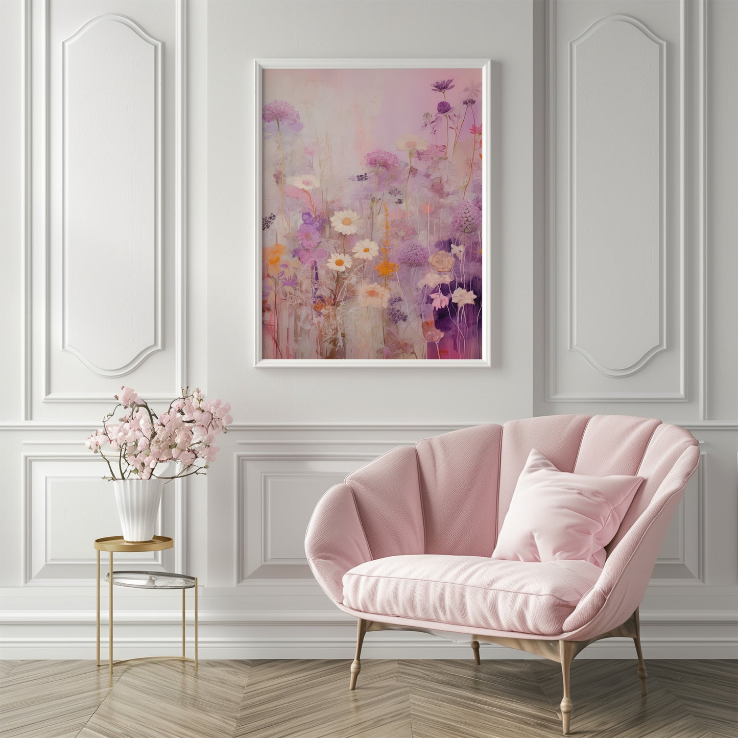 Purple, Mustard & White Daisy Flower Haze Matte Vertical Poster Art Print