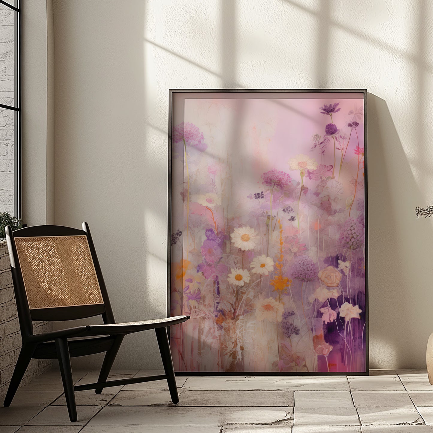 Purple, Mustard & White Daisy Flower Haze Matte Vertical Poster Art Print