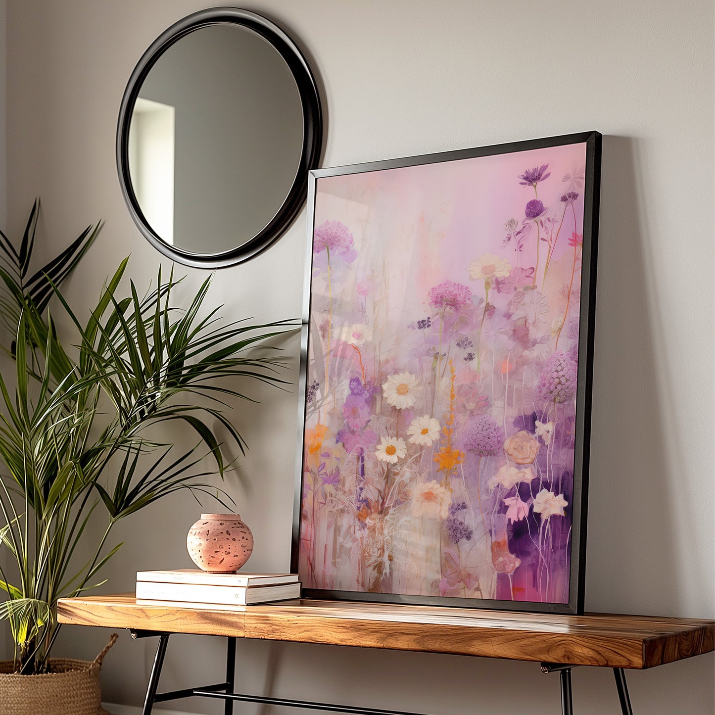 Purple, Mustard & White Daisy Flower Haze Matte Vertical Poster Art Print