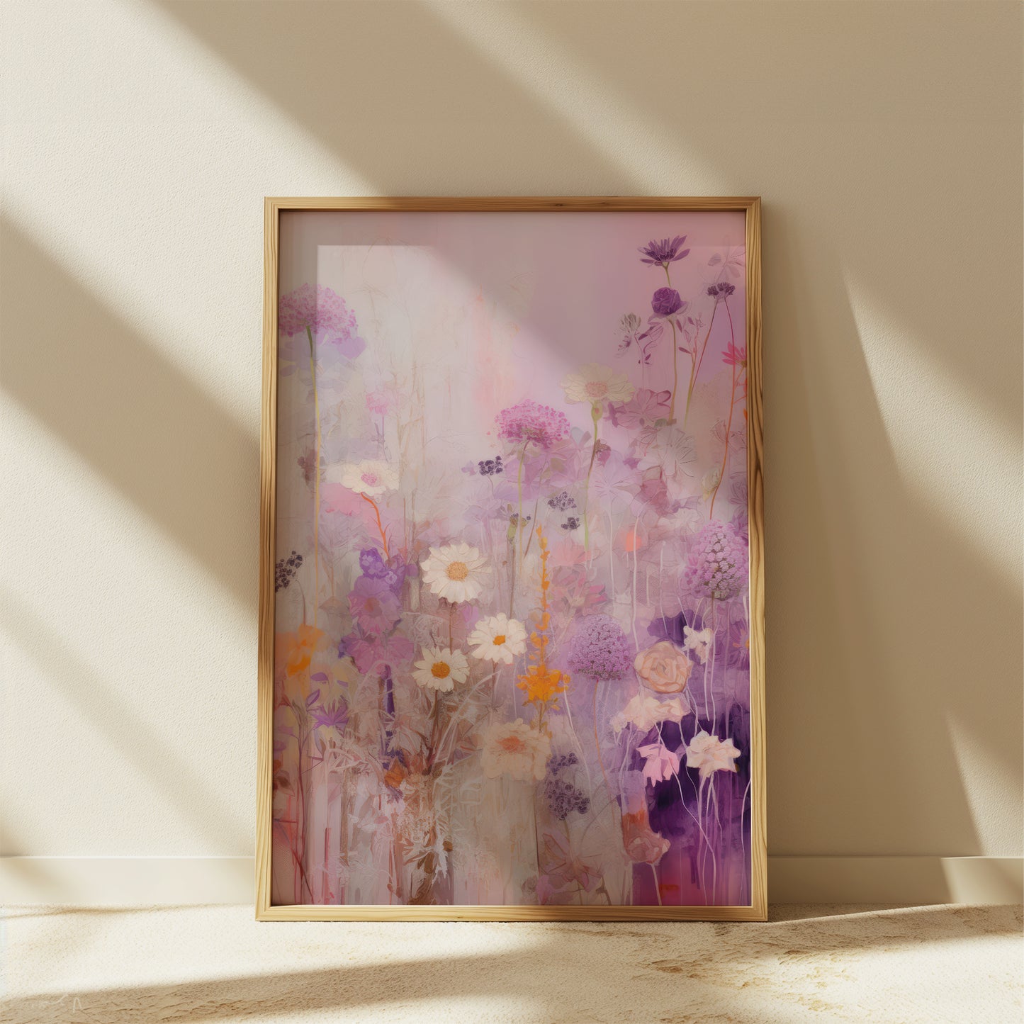 Purple, Mustard & White Daisy Flower Haze Matte Vertical Poster Art Print