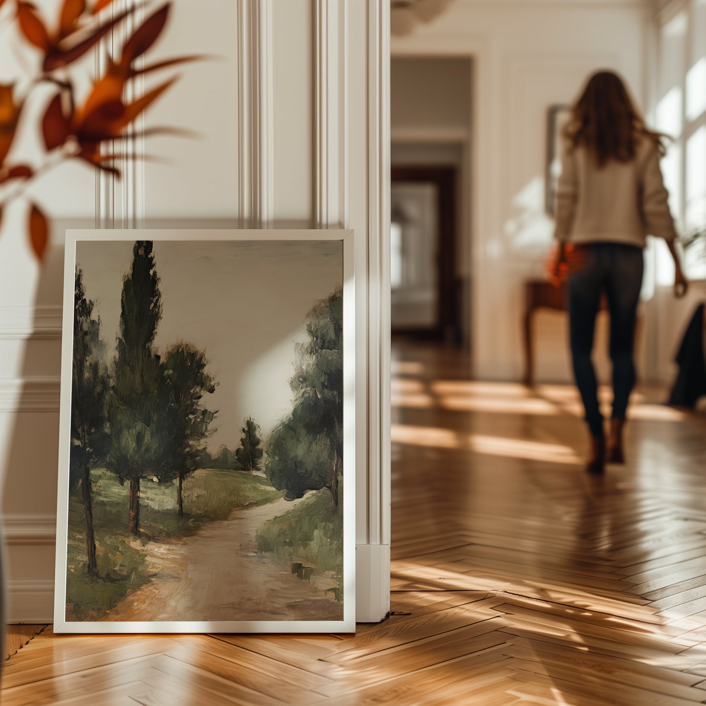 Fir Tree Lined Dirt Trail Path Matte Vertical Poster Art Print