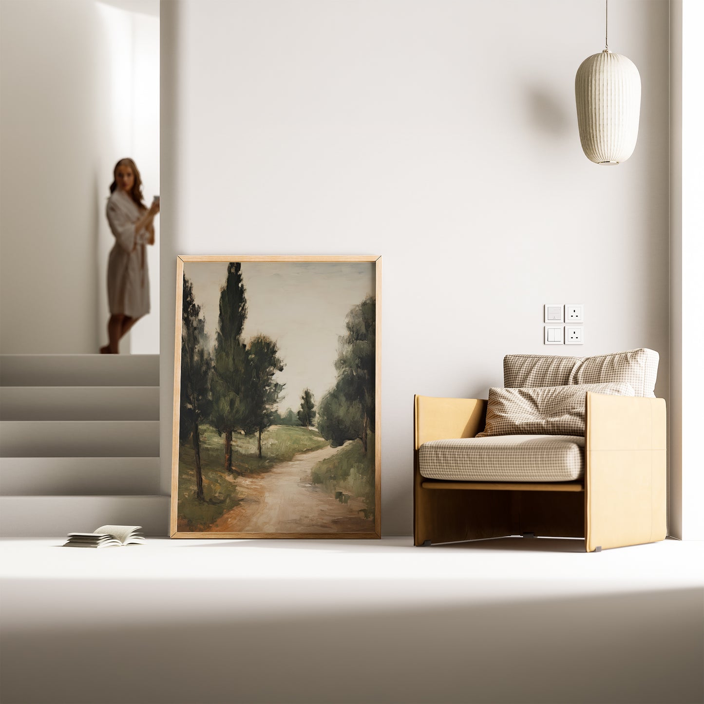 Fir Tree Lined Dirt Trail Path Matte Vertical Poster Art Print