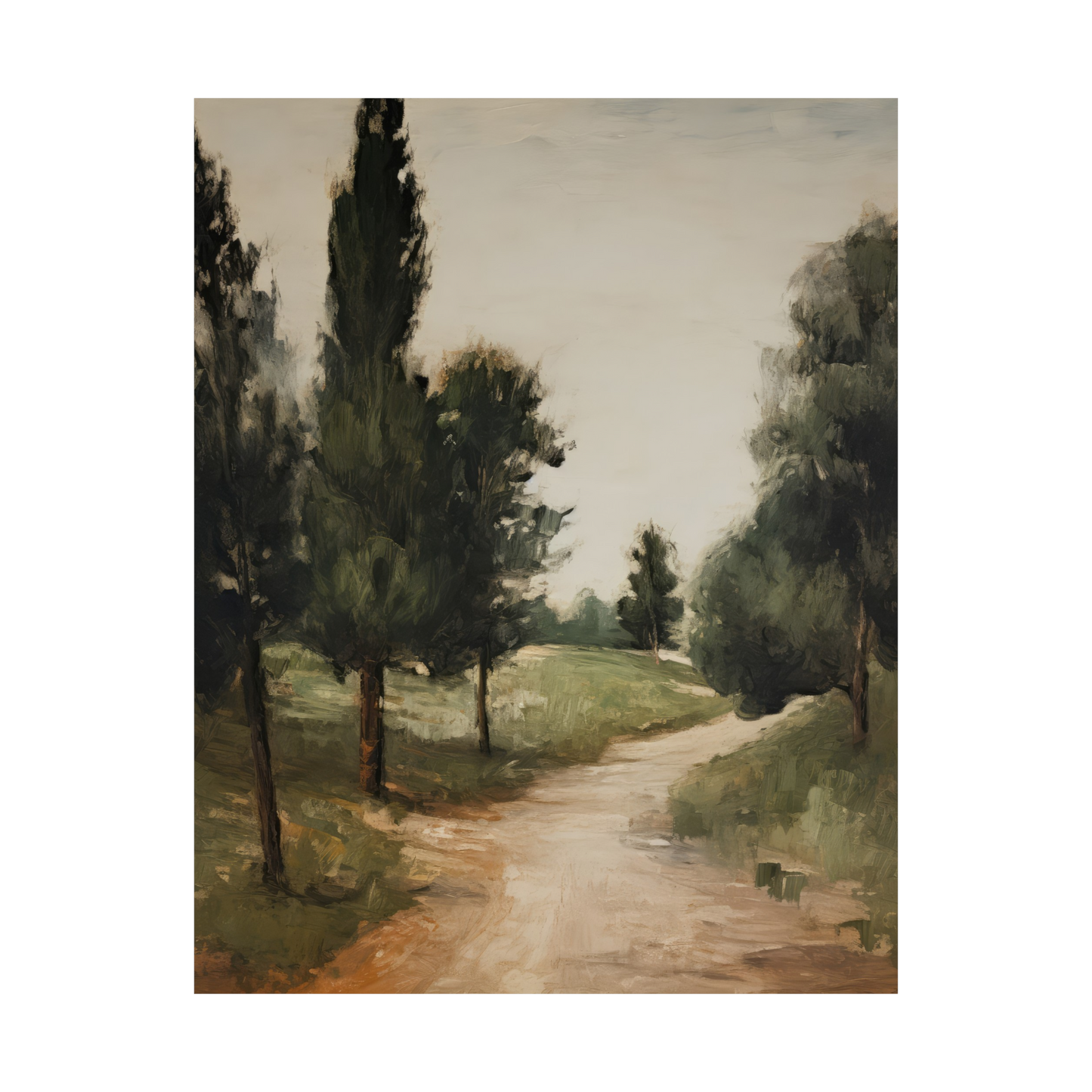 Fir Tree Lined Dirt Trail Path Matte Vertical Poster Art Print
