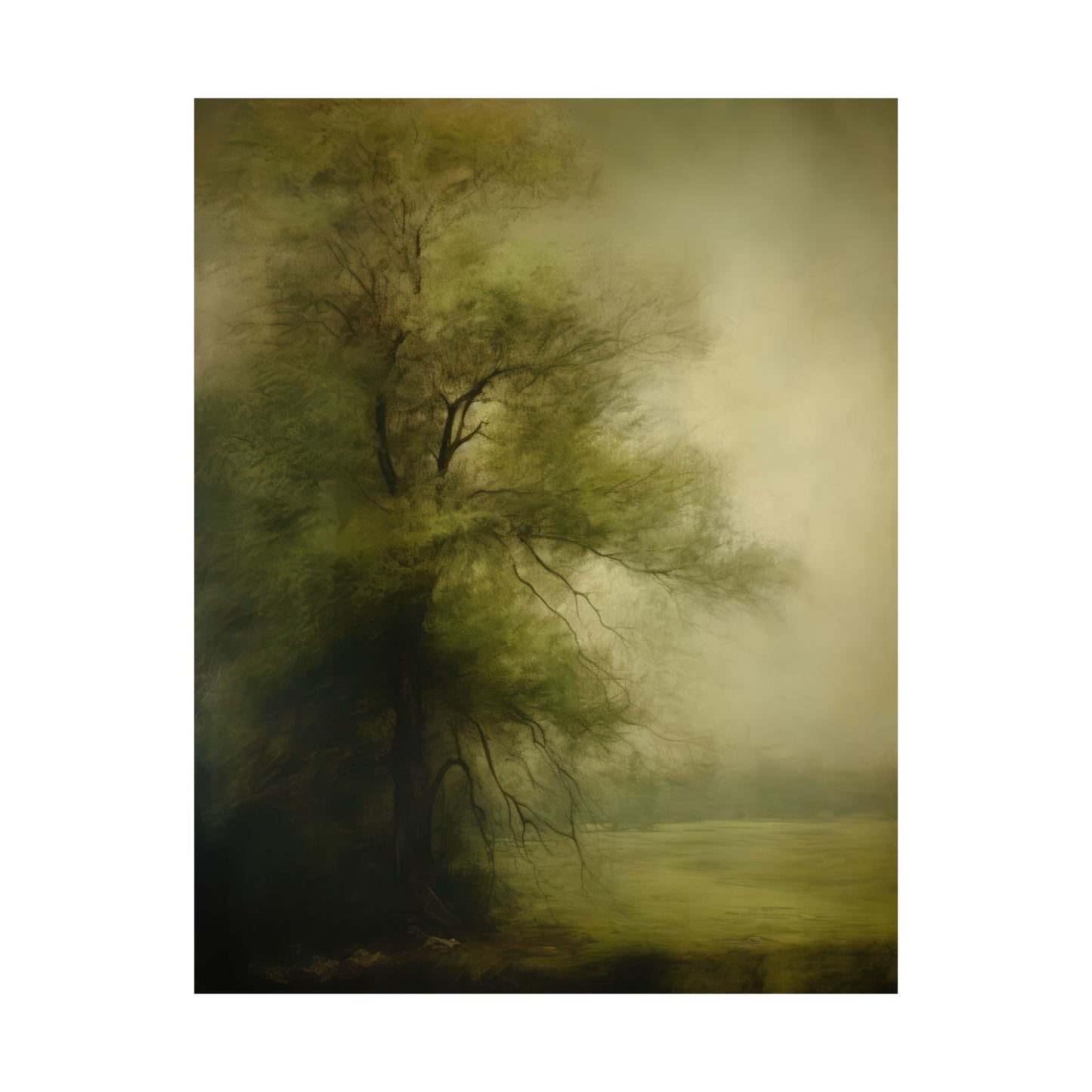 Dark Forest Trees with Ethereal Fog Matte Vertical Poster Art Print