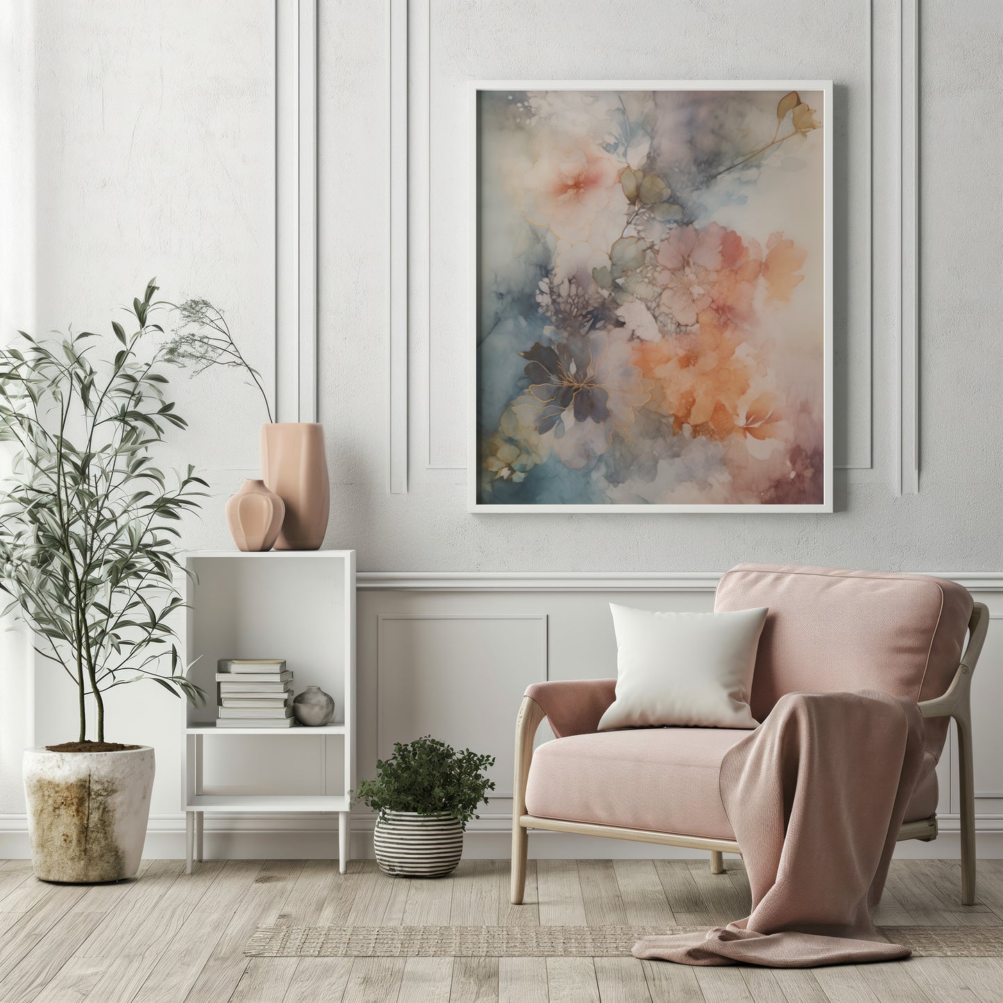 Ethereal Flower Blooms with Gold Accents & Moody Watercolor Matte Vertical Poster Art Print