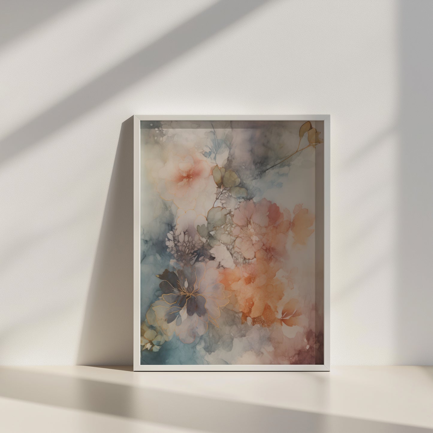 Ethereal Flower Blooms with Gold Accents & Moody Watercolor Matte Vertical Poster Art Print