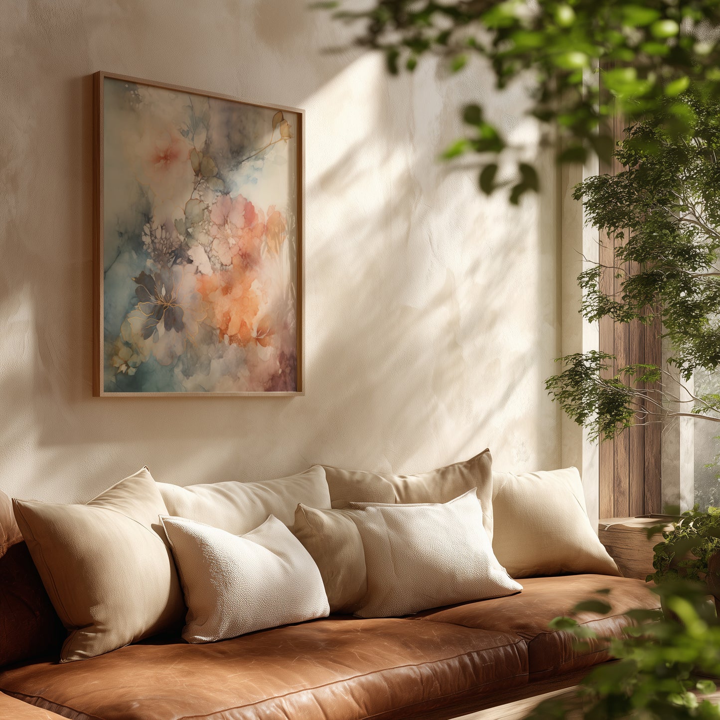 Ethereal Flower Blooms with Gold Accents & Moody Watercolor Matte Vertical Poster Art Print