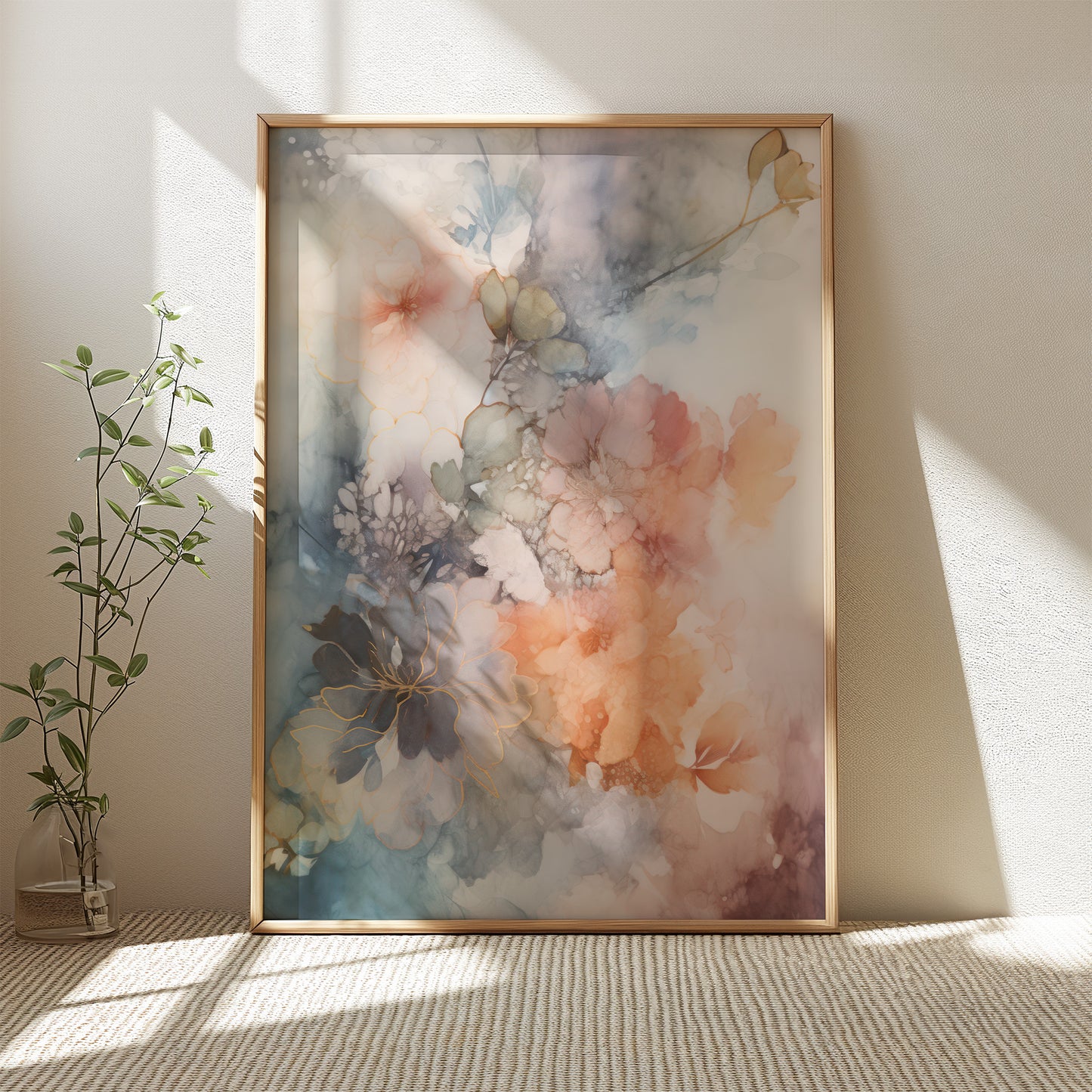 Ethereal Flower Blooms with Gold Accents & Moody Watercolor Matte Vertical Poster Art Print