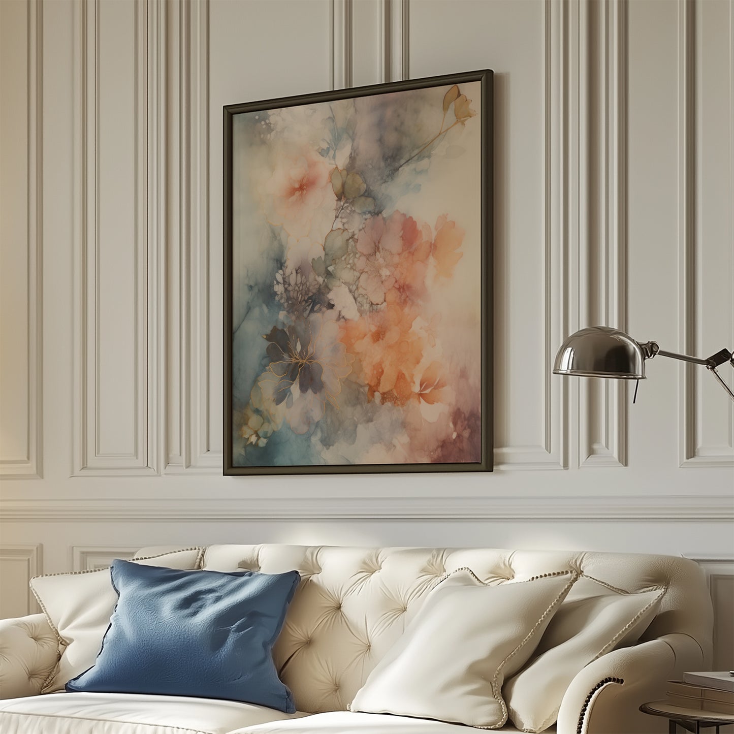 Ethereal Flower Blooms with Gold Accents & Moody Watercolor Matte Vertical Poster Art Print