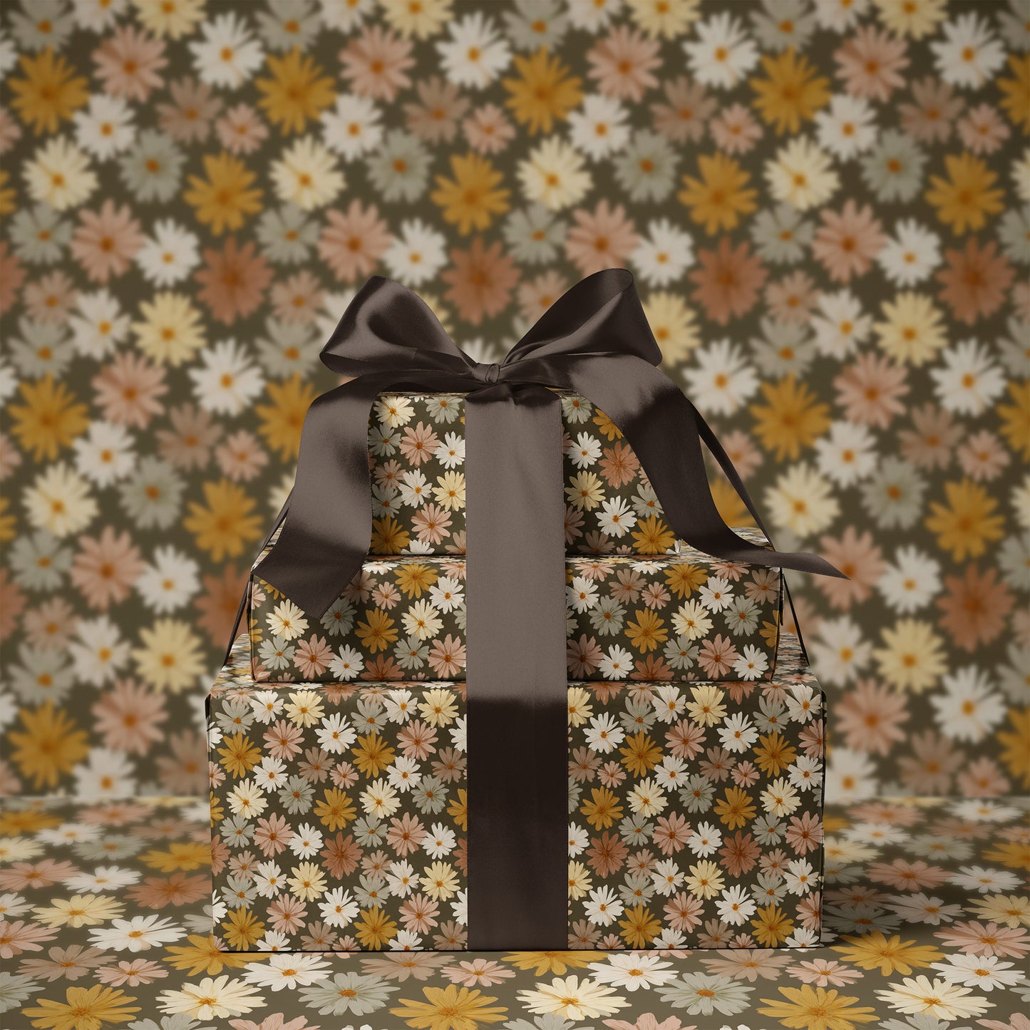Retro Boho Daisy Print Gift Wrapping Paper