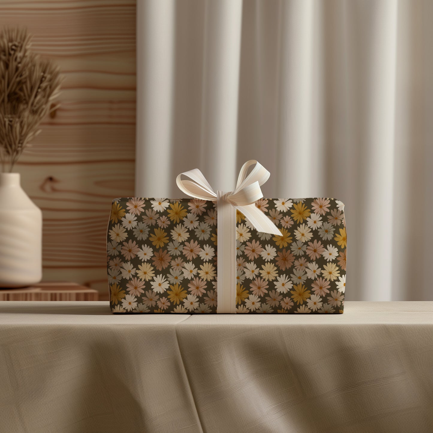 Retro Boho Daisy Print Gift Wrapping Paper