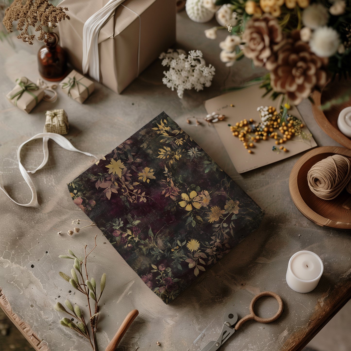 Dark Moody Floral Baroque Victorian Antique Gift Wrapping Paper