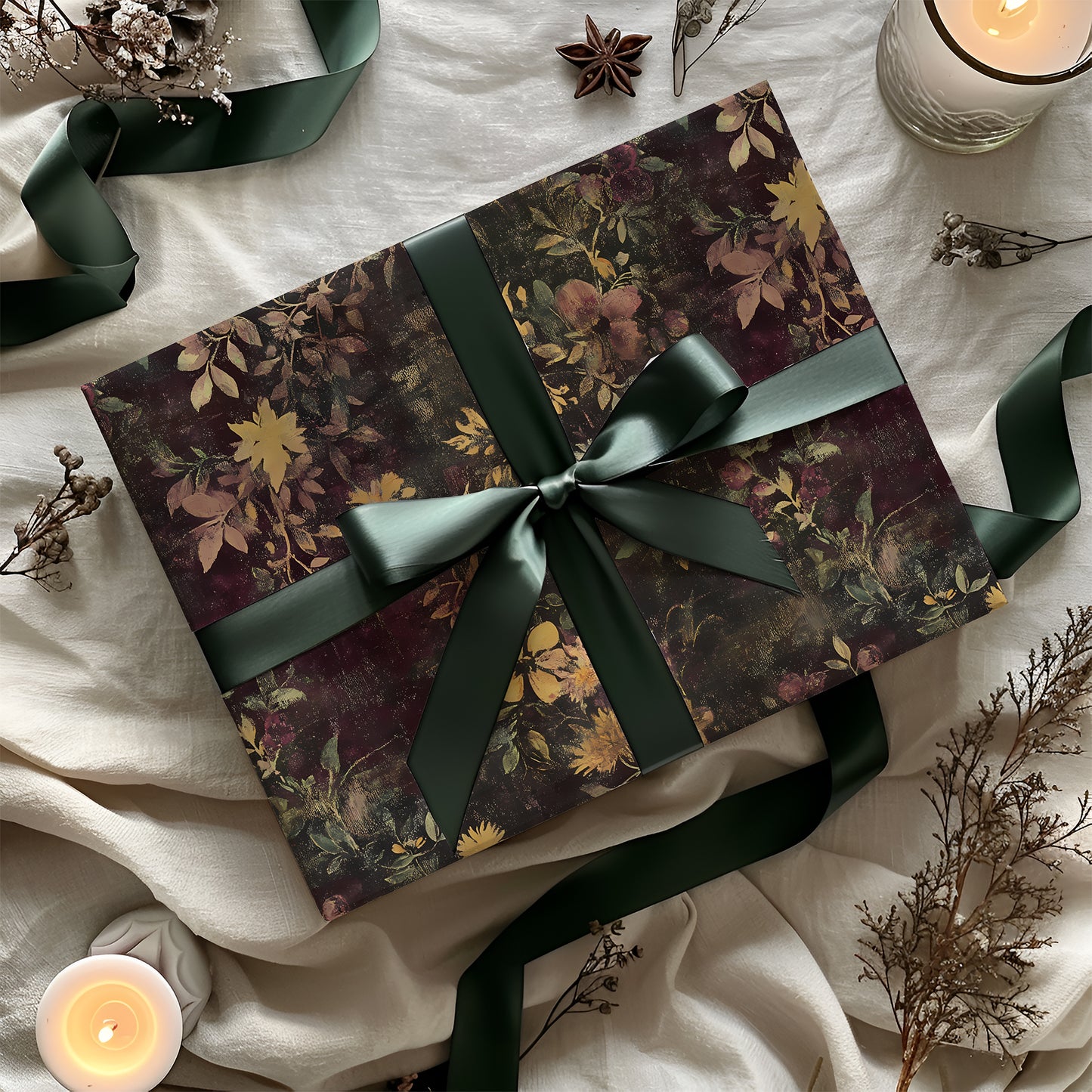 Dark Moody Floral Baroque Victorian Antique Gift Wrapping Paper