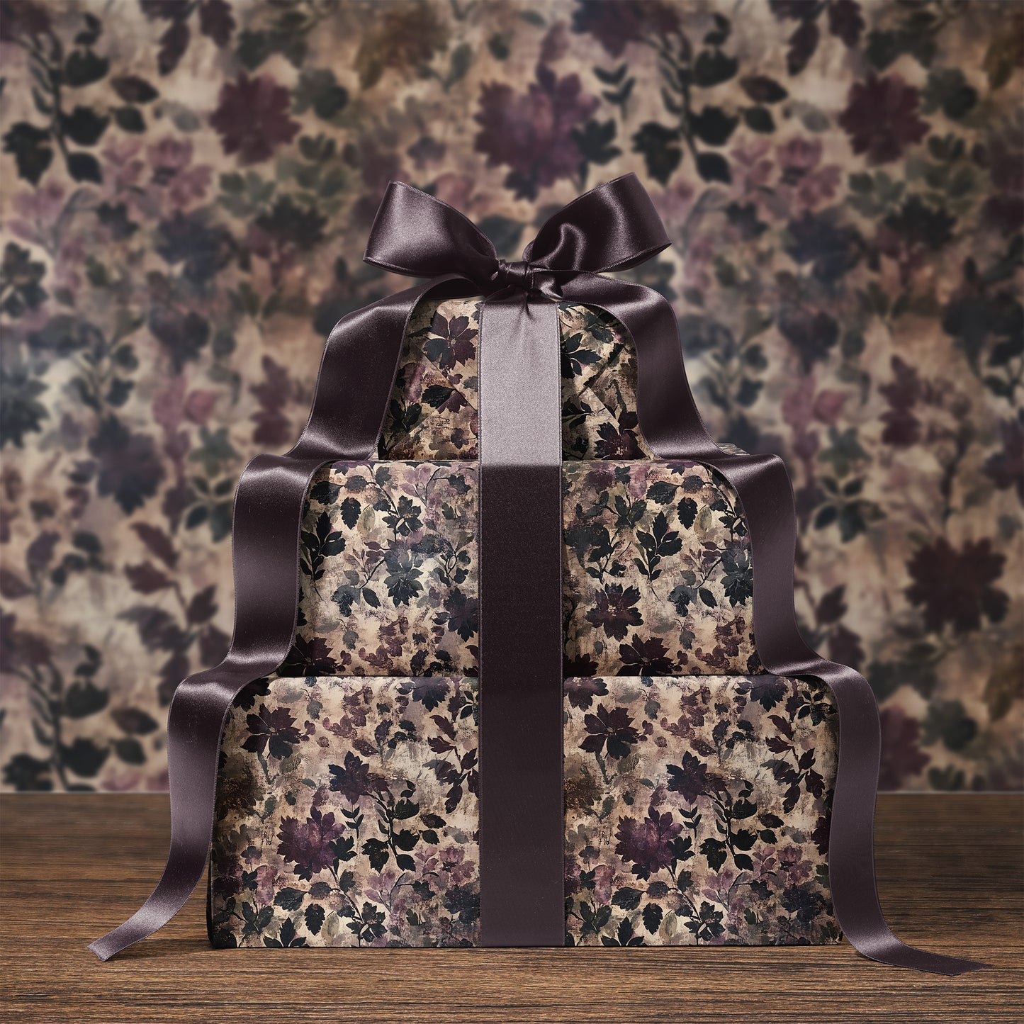 Dark Moody Purple Floral Distressed Baroque Victorian Gift Wrapping Paper