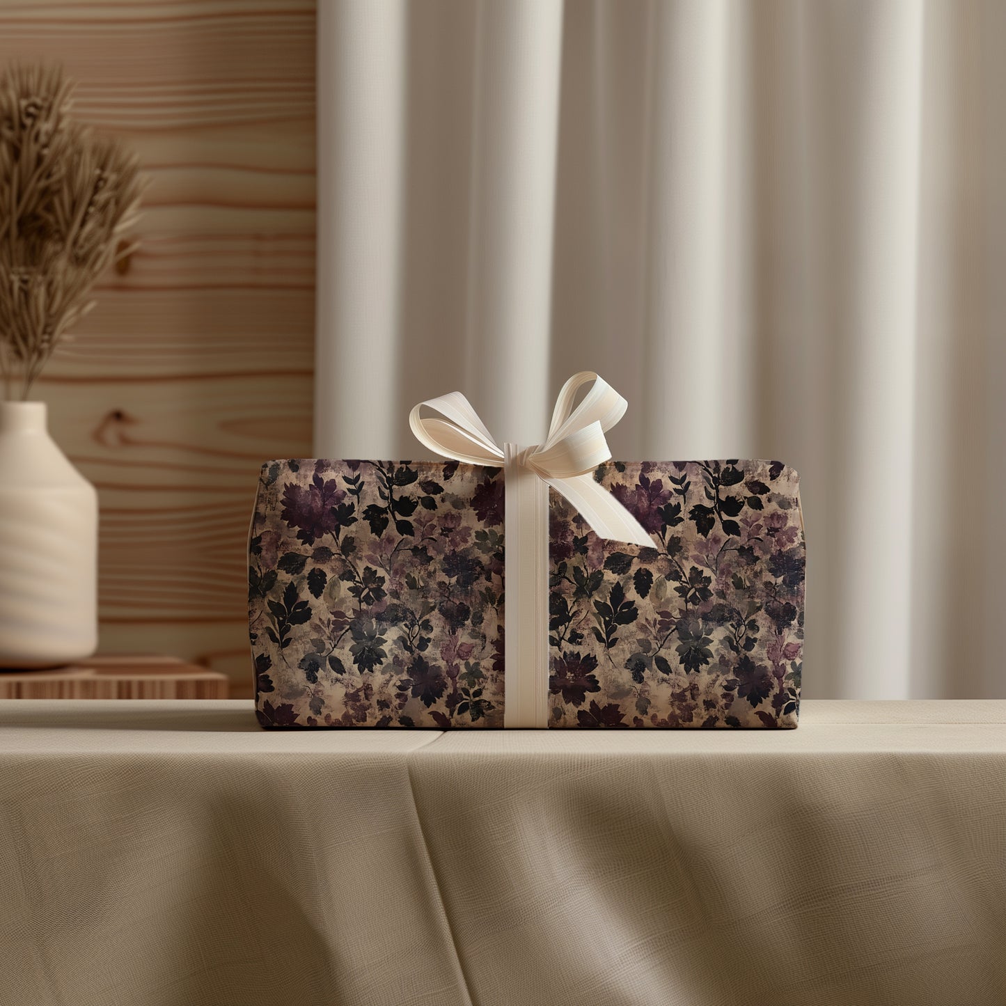 Dark Moody Purple Floral Distressed Baroque Victorian Gift Wrapping Paper