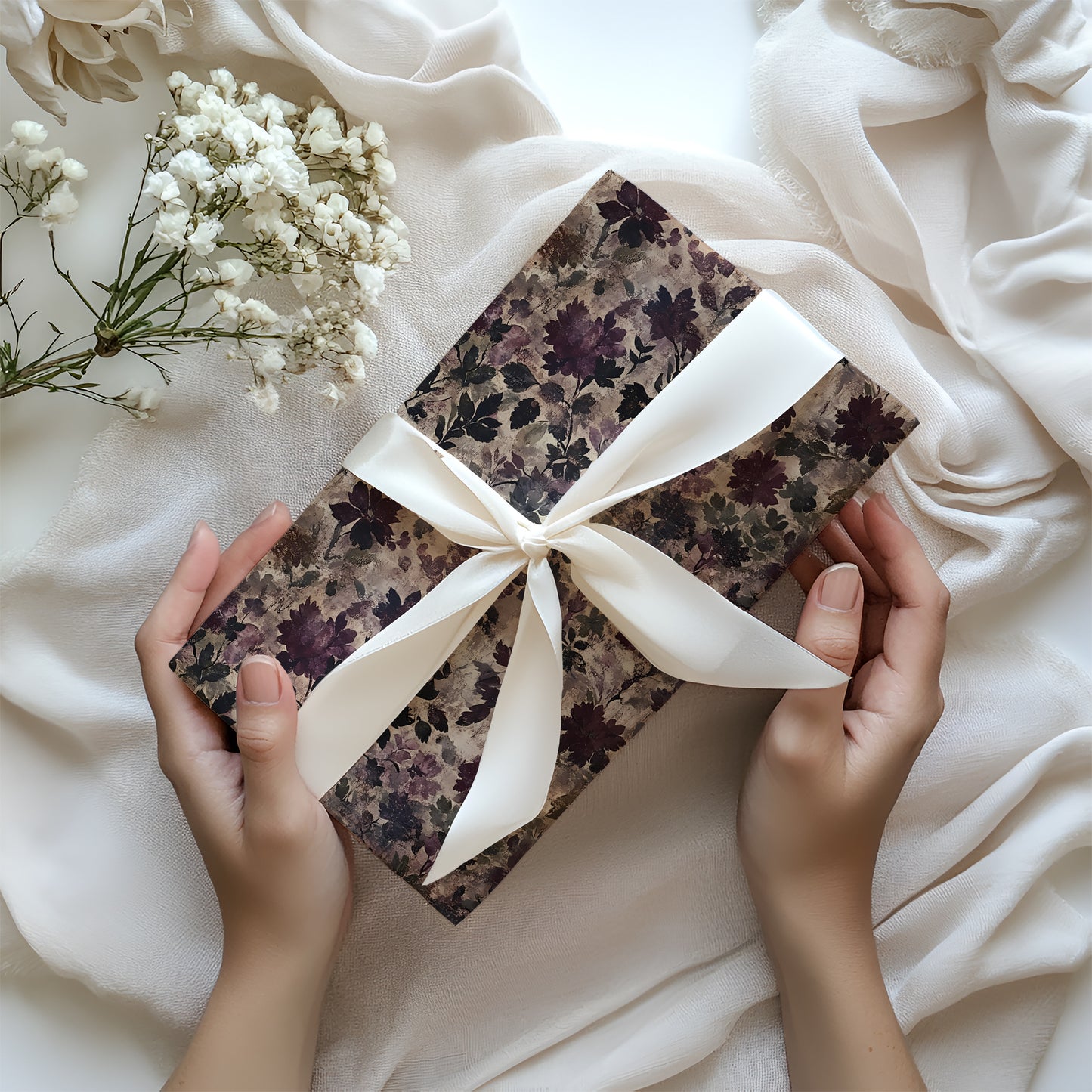 Dark Moody Purple Floral Distressed Baroque Victorian Gift Wrapping Paper