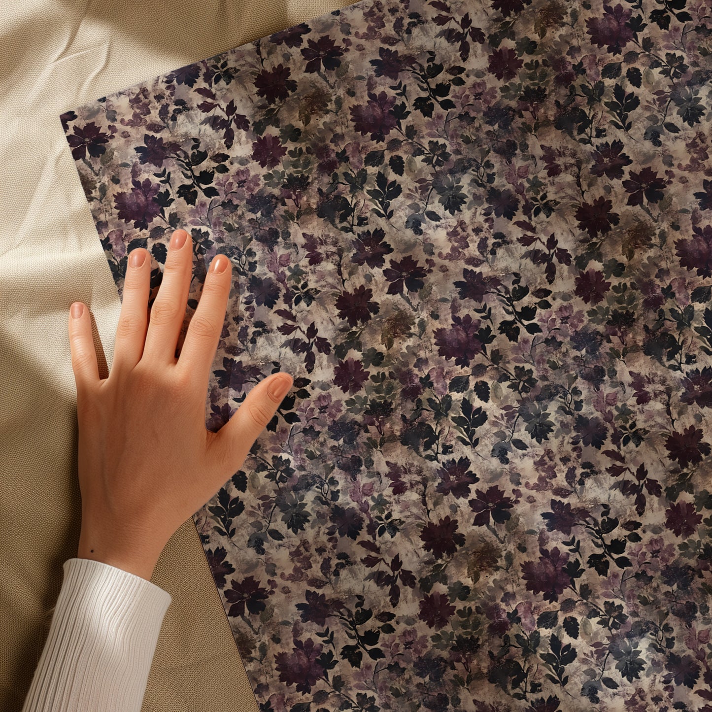 Dark Moody Purple Floral Distressed Baroque Victorian Gift Wrapping Paper