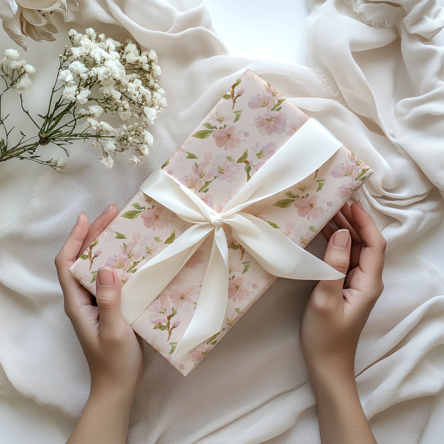 Blush Pink Dogwood Watercolor Floral Gift Wrapping Paper