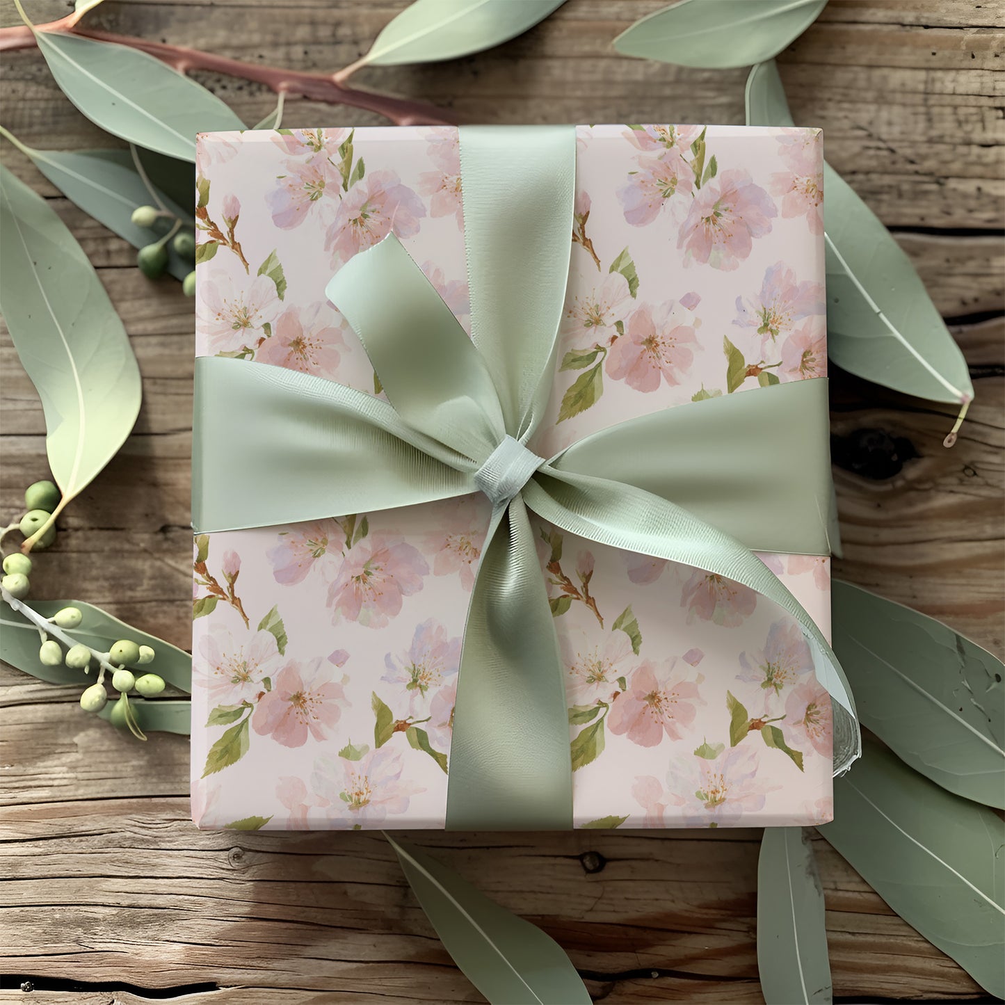 Blush Pink Dogwood Watercolor Floral Gift Wrapping Paper