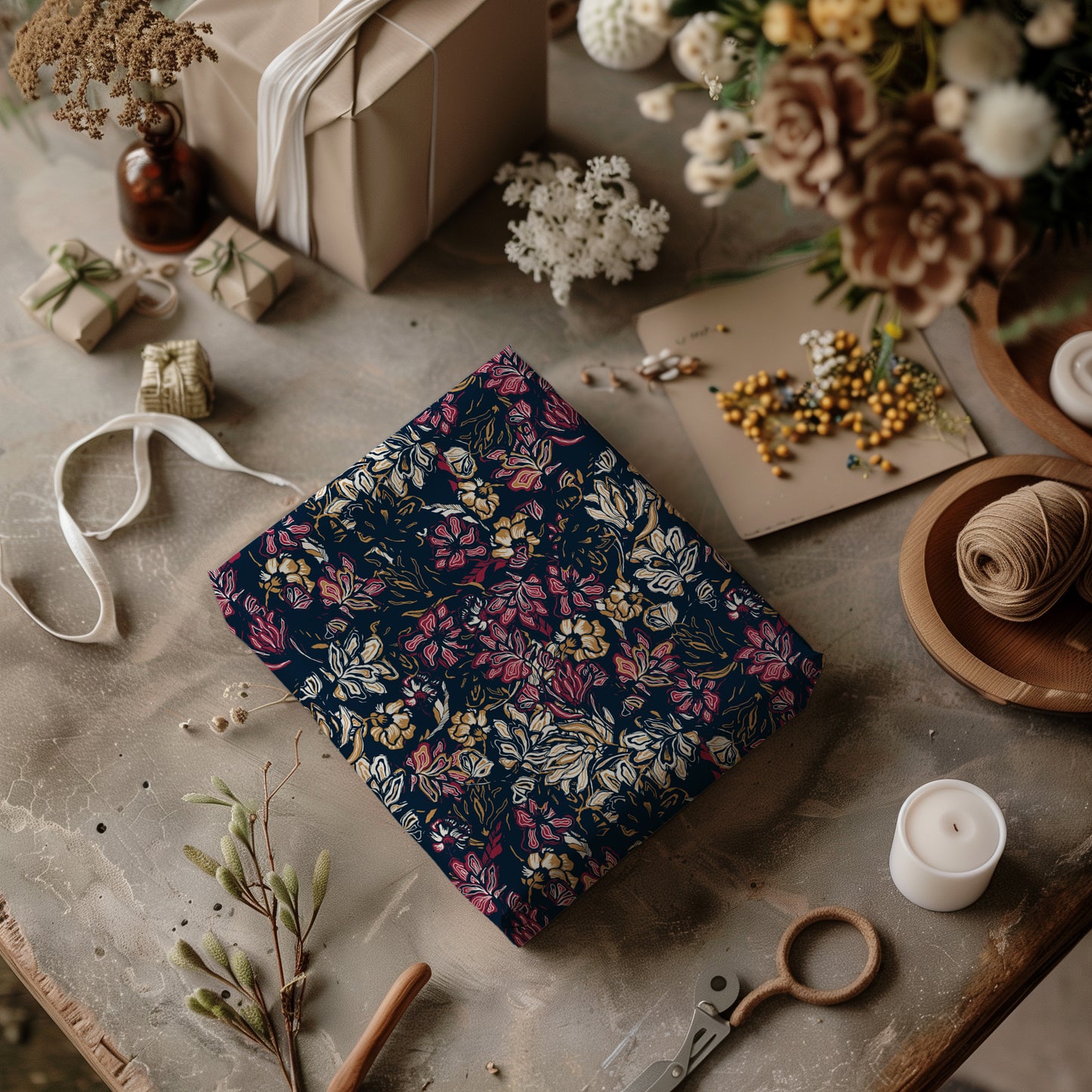 Dark Jewel Toned Abstract Moody Floral Gift Wrapping Paper