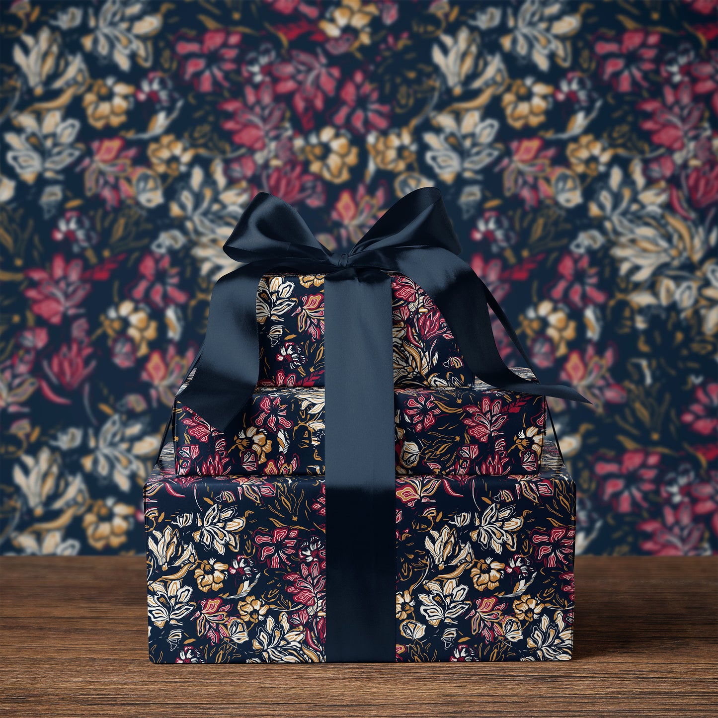 Dark Jewel Toned Abstract Moody Floral Gift Wrapping Paper
