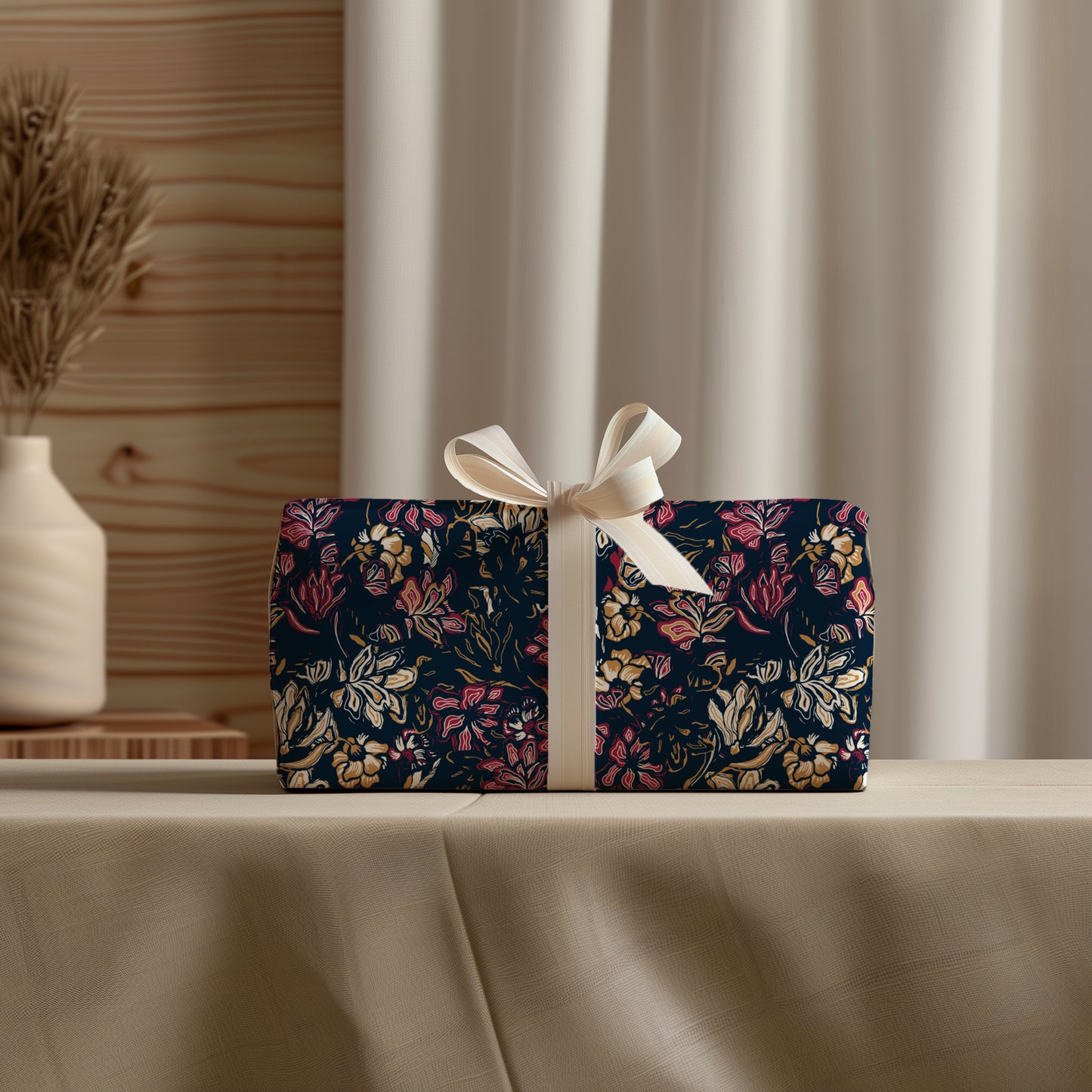 Dark Jewel Toned Abstract Moody Floral Gift Wrapping Paper