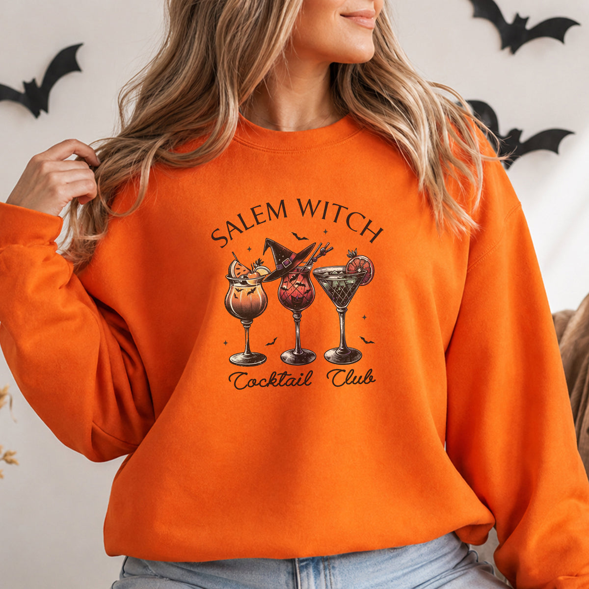 Salem Witch Cocktail Club Halloween Fall Crewneck Sweatshirt
